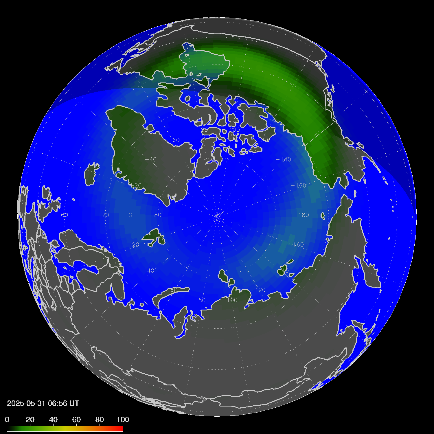Northern lights (auroras) in the northern hemisphere