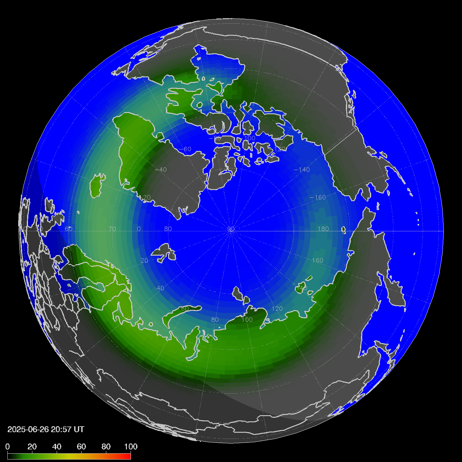 Northern lights (auroras) in the northern hemisphere