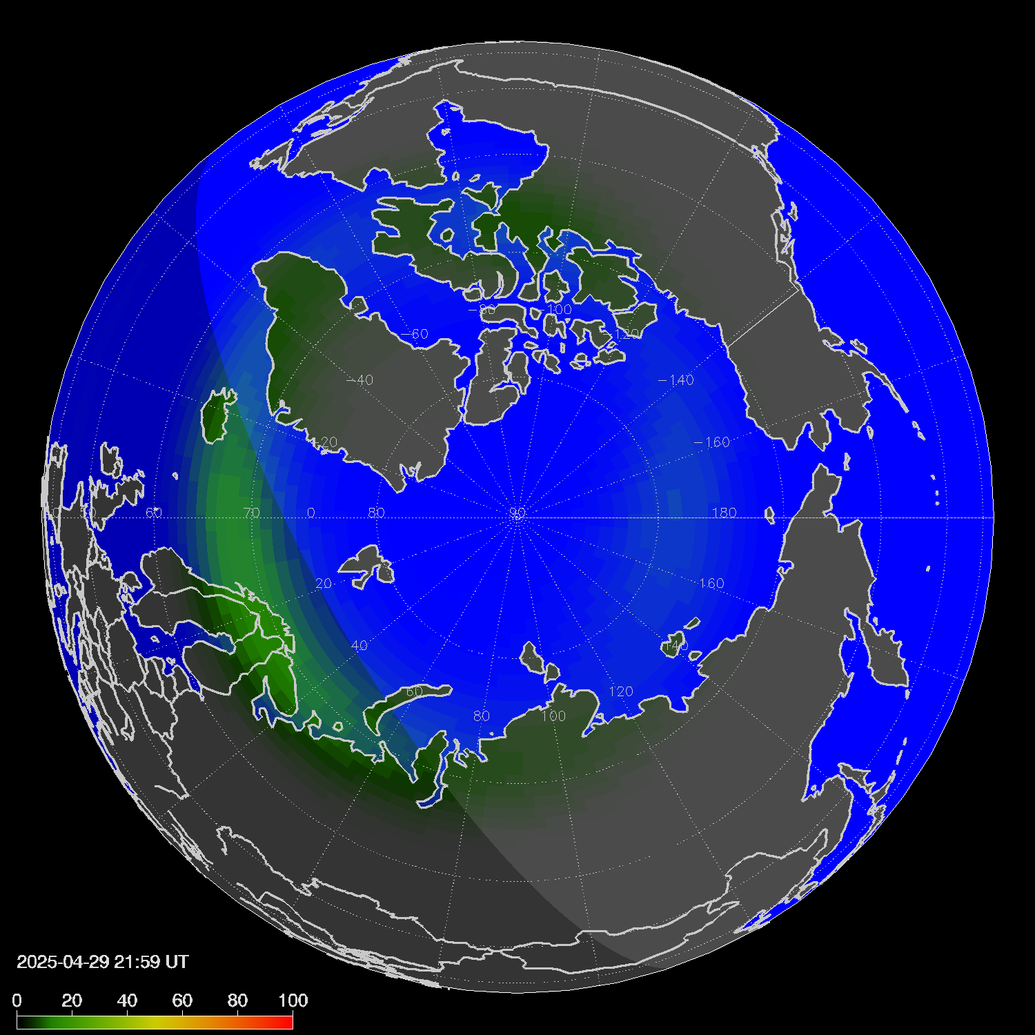 Northern lights (auroras) in the northern hemisphere