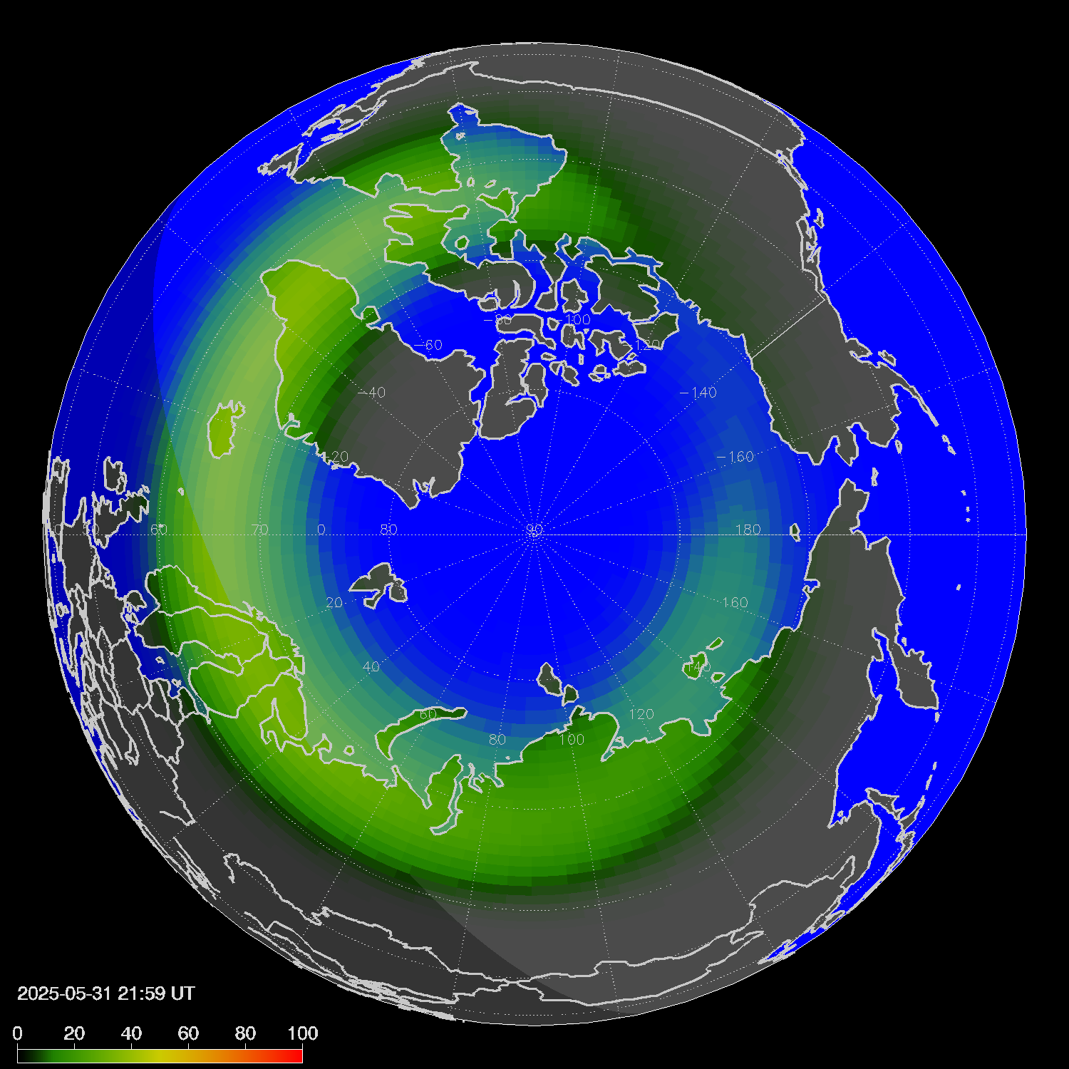 Northern lights (auroras) in the northern hemisphere