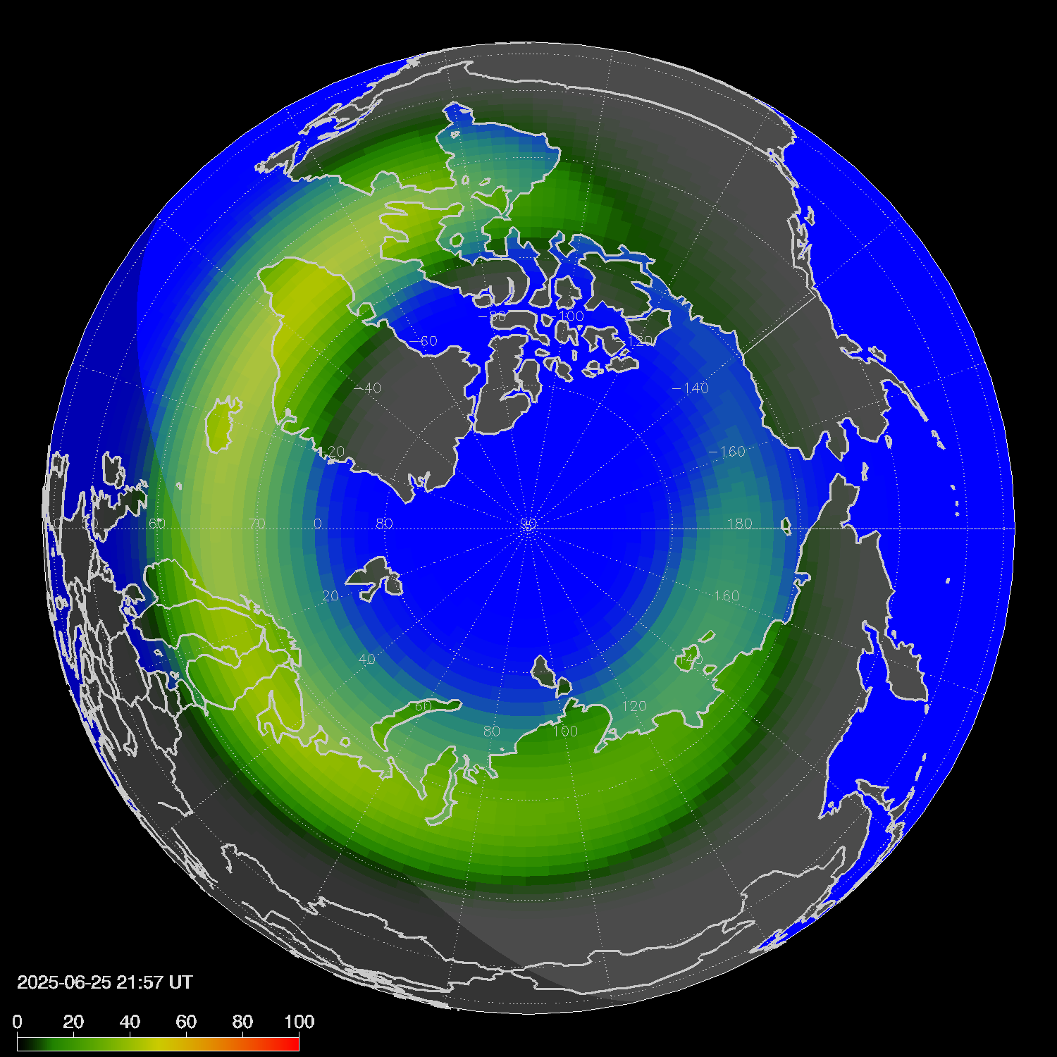 Northern lights (auroras) in the northern hemisphere