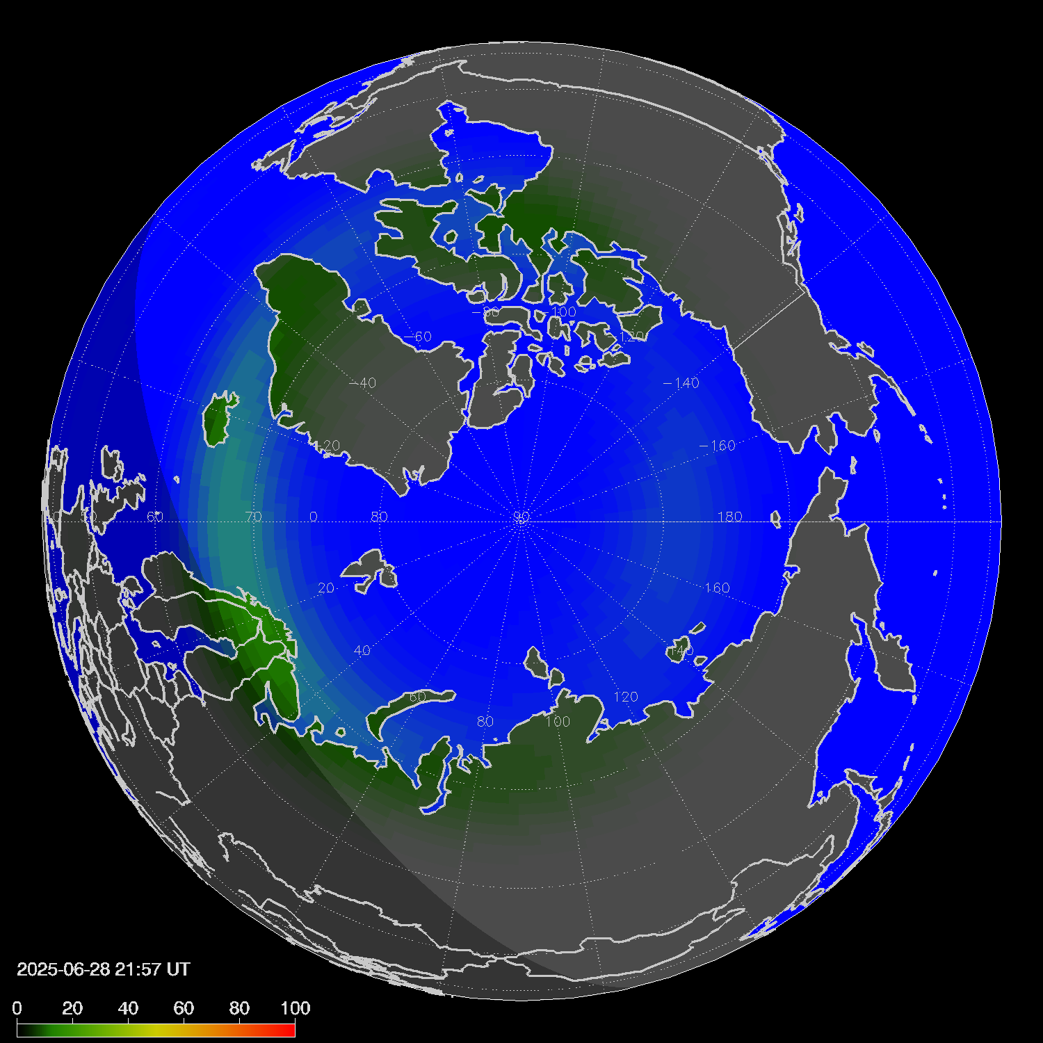 Northern lights (auroras) in the northern hemisphere