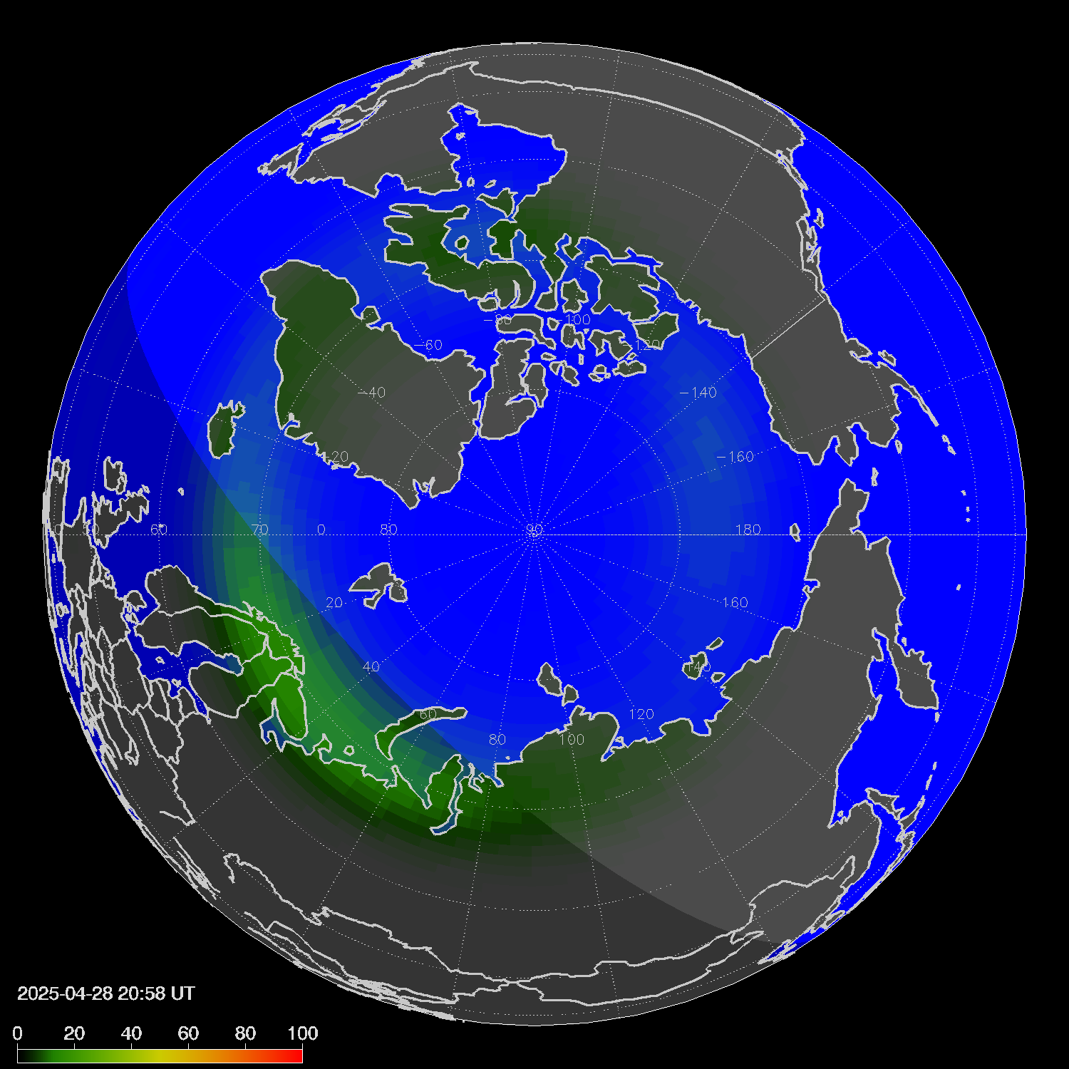 Northern lights (auroras) in the northern hemisphere
