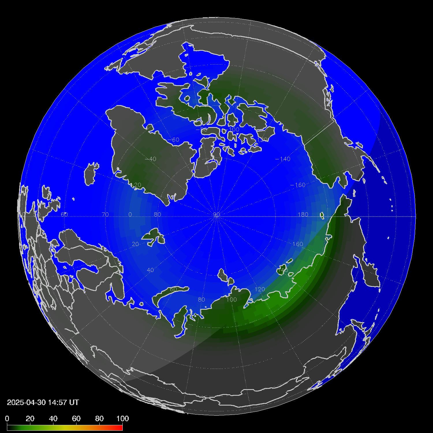 Northern lights (auroras) in the northern hemisphere