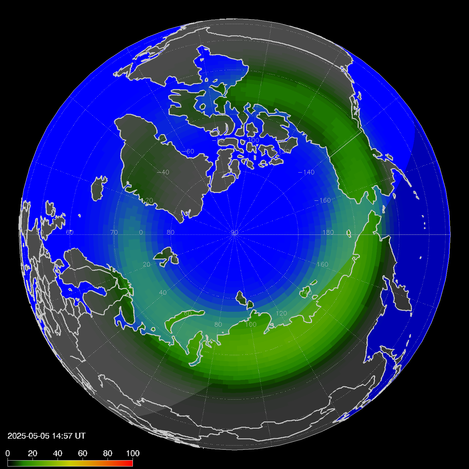 Northern lights (auroras) in the northern hemisphere