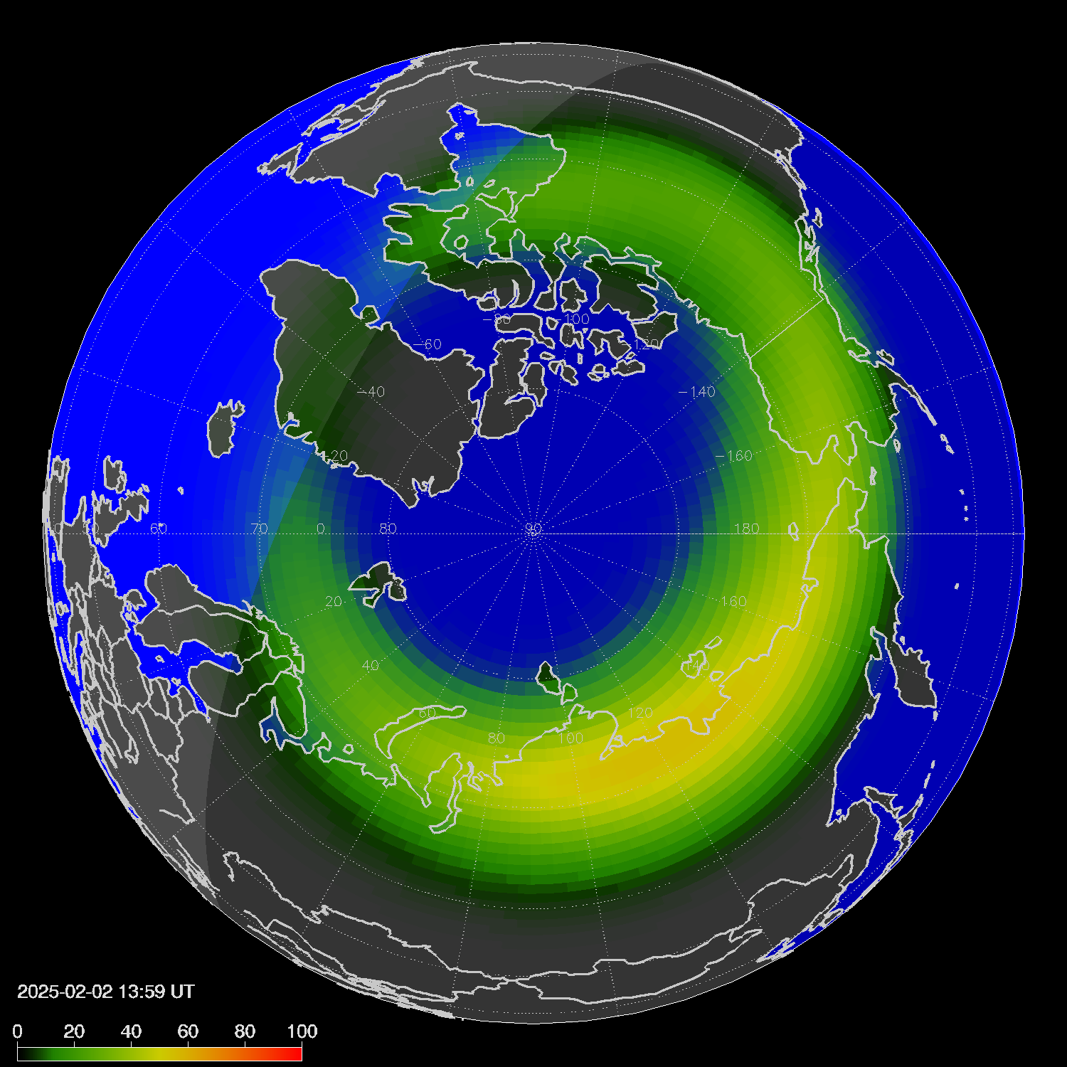Northern lights (auroras) in the northern hemisphere