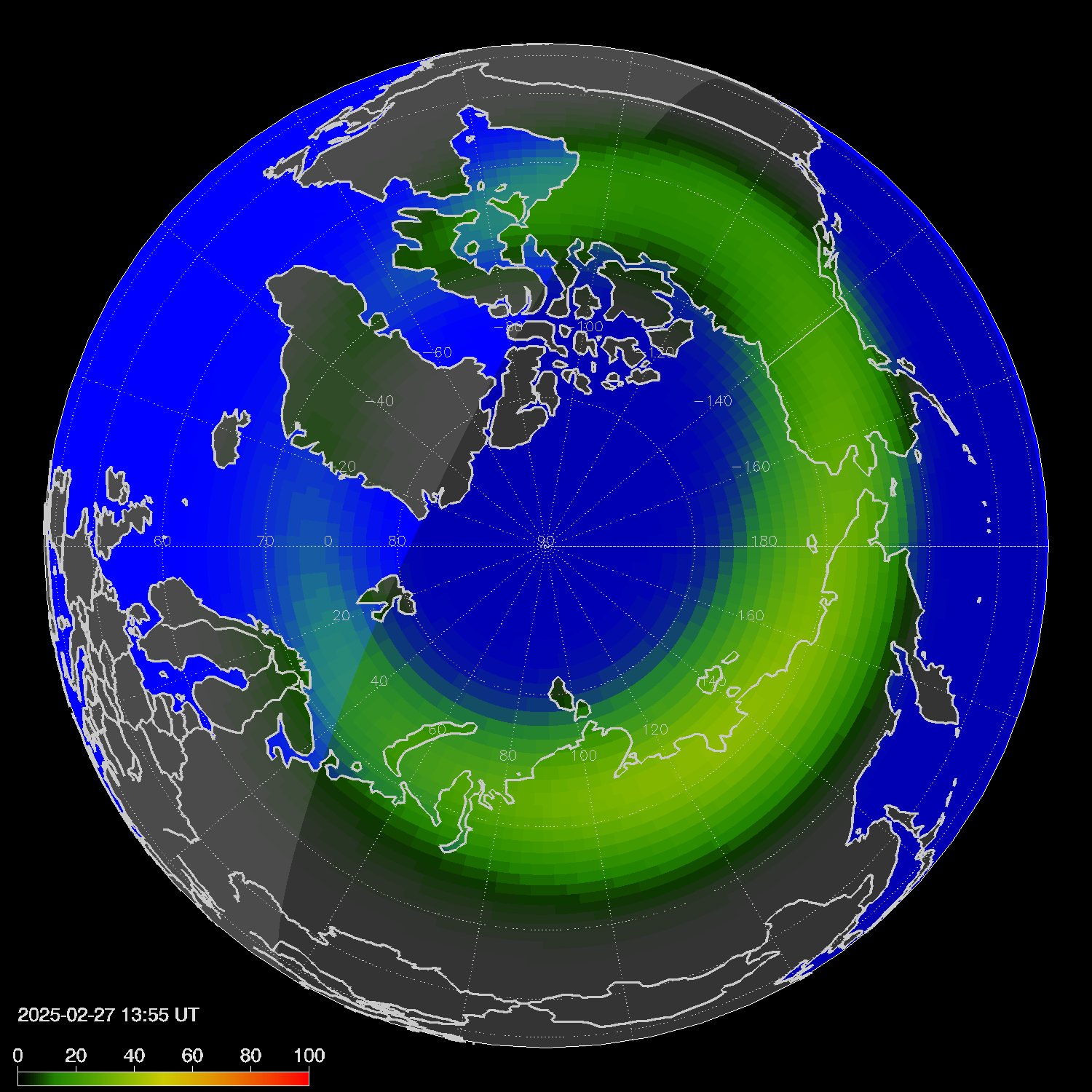 Northern lights (auroras) in the northern hemisphere