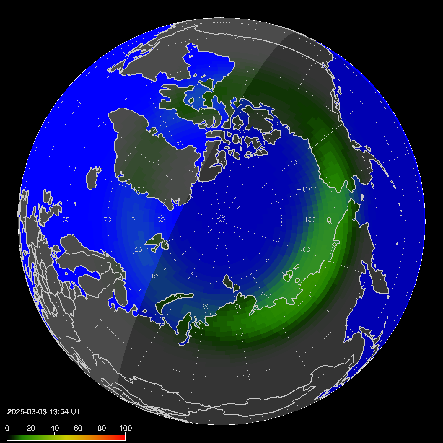 Northern lights (auroras) in the northern hemisphere