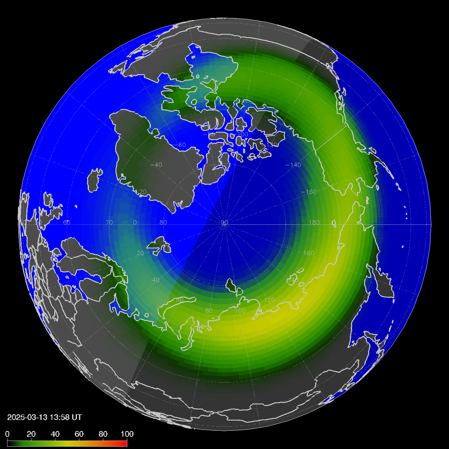 Northern lights (auroras) in the northern hemisphere