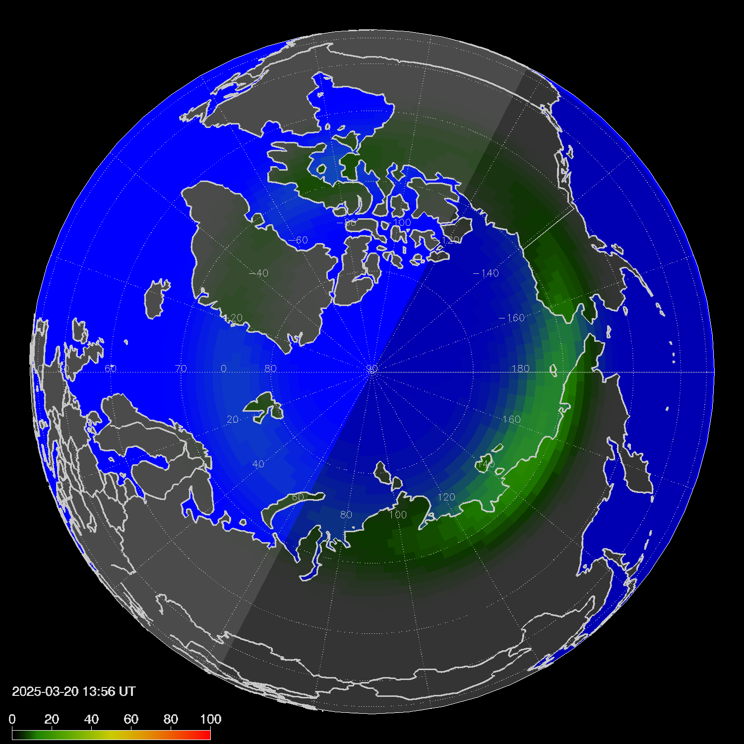 Northern lights (auroras) in the northern hemisphere