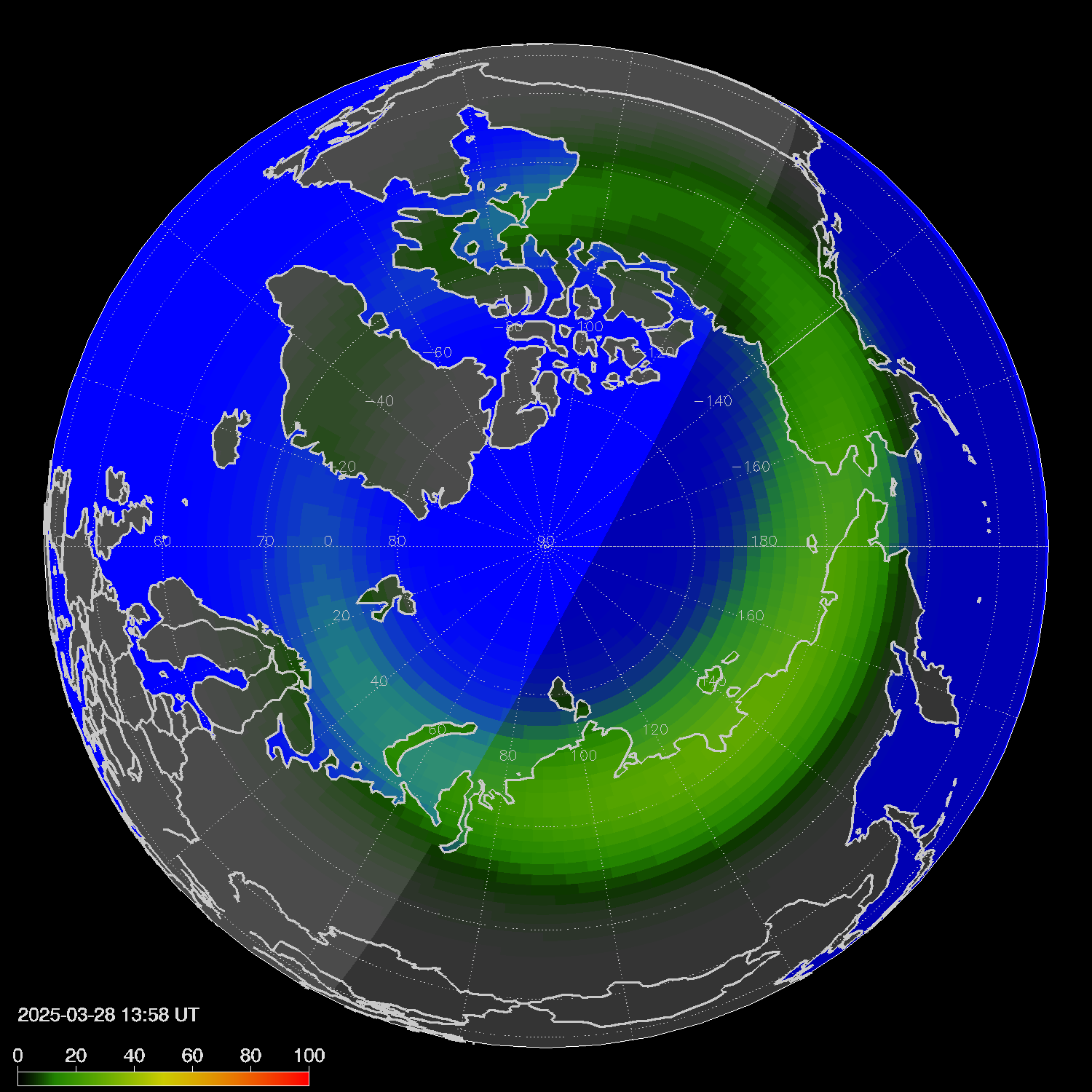 Northern lights (auroras) in the northern hemisphere