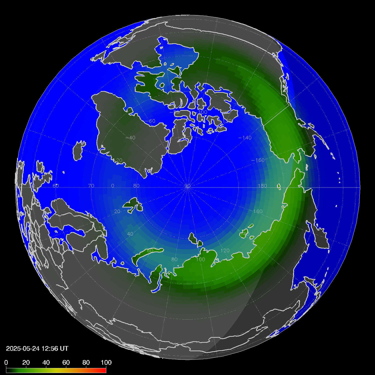 Northern lights (auroras) in the northern hemisphere