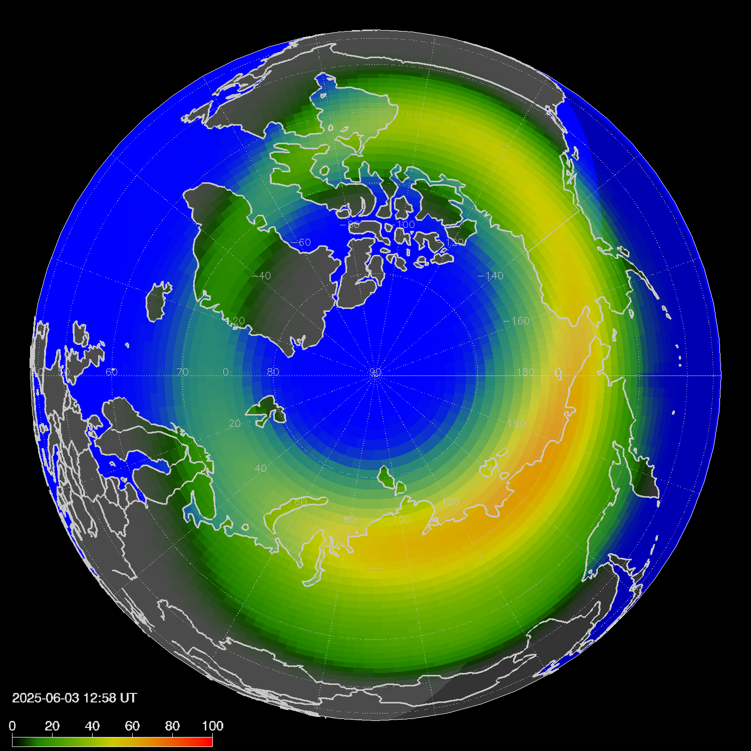 Northern lights (auroras) in the northern hemisphere