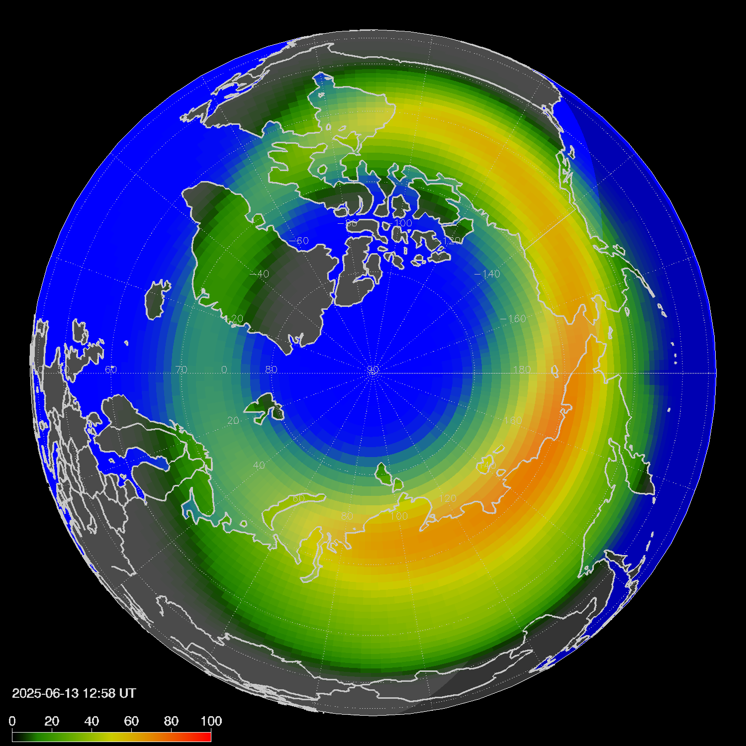 Northern lights (auroras) in the northern hemisphere
