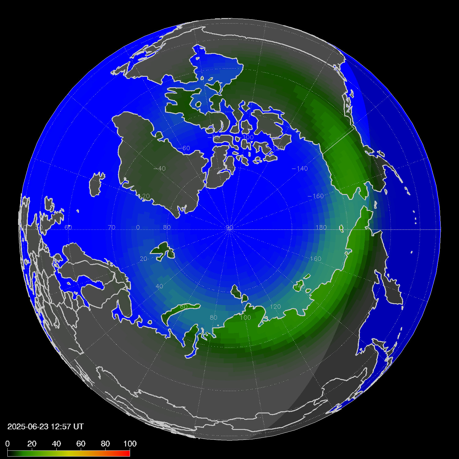 Northern lights (auroras) in the northern hemisphere