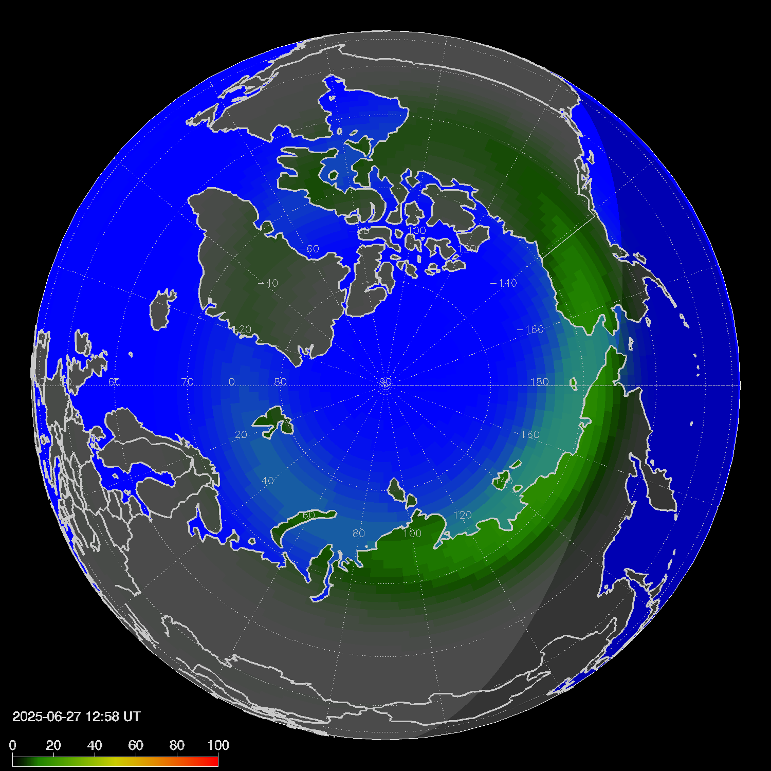 Northern lights (auroras) in the northern hemisphere