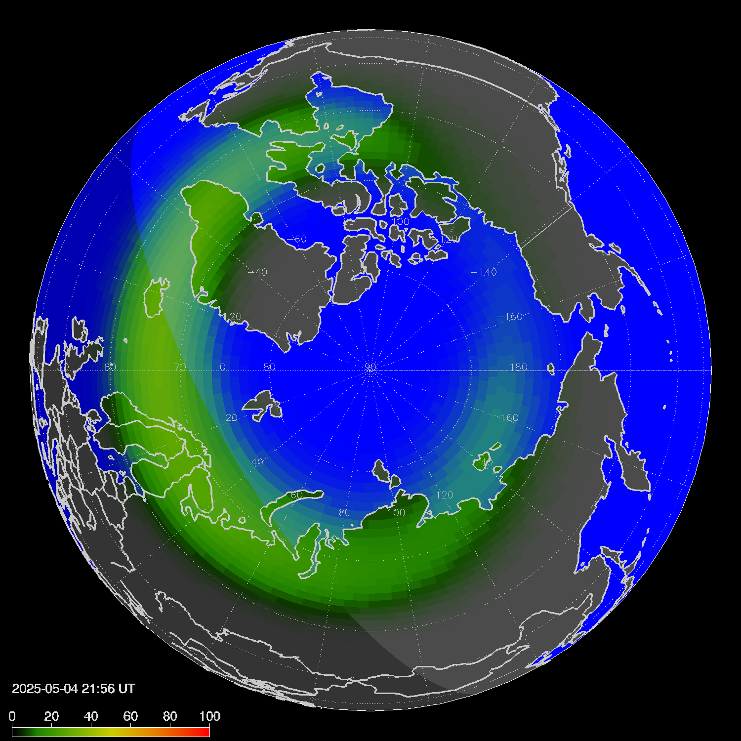 Northern lights (auroras) in the northern hemisphere