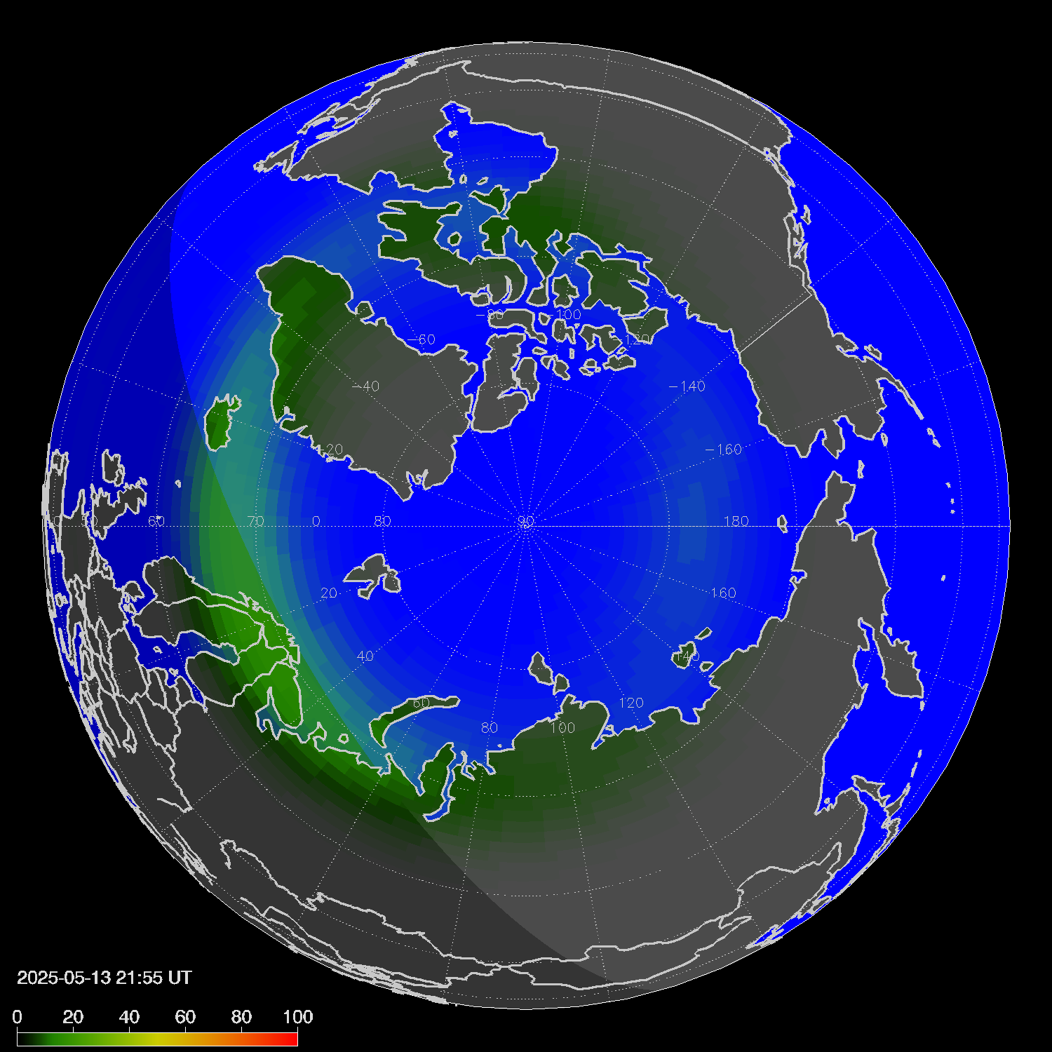 Northern lights (auroras) in the northern hemisphere