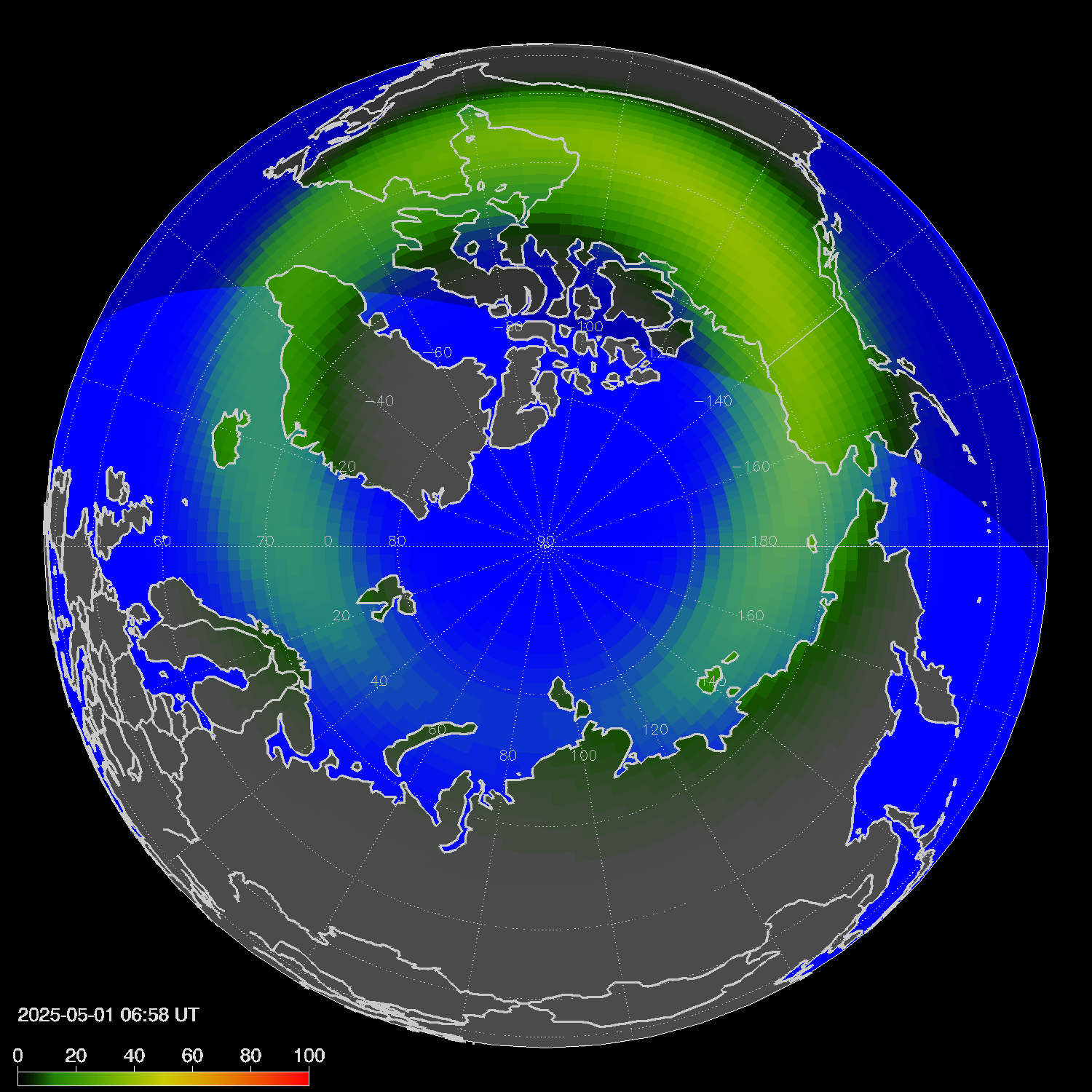Northern lights (auroras) in the northern hemisphere