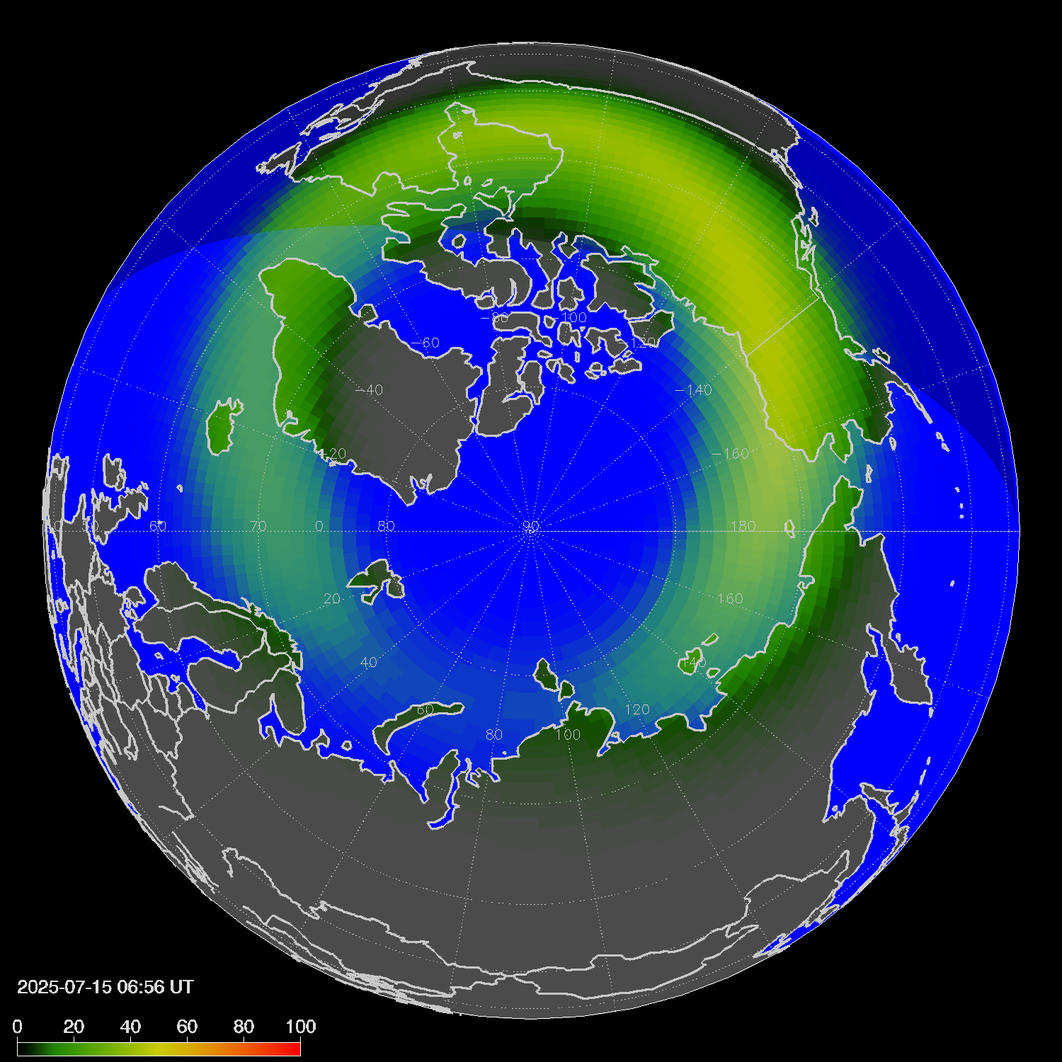Northern lights (auroras) in the northern hemisphere