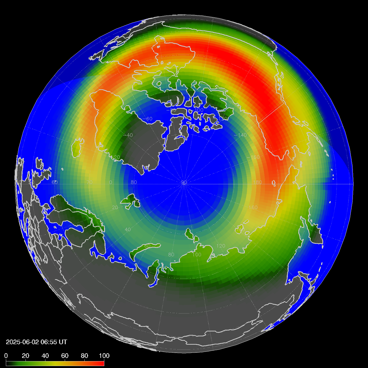 Northern lights (auroras) in the northern hemisphere