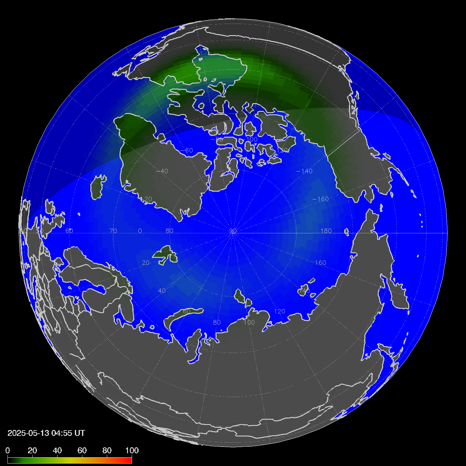 Northern lights (auroras) in the northern hemisphere