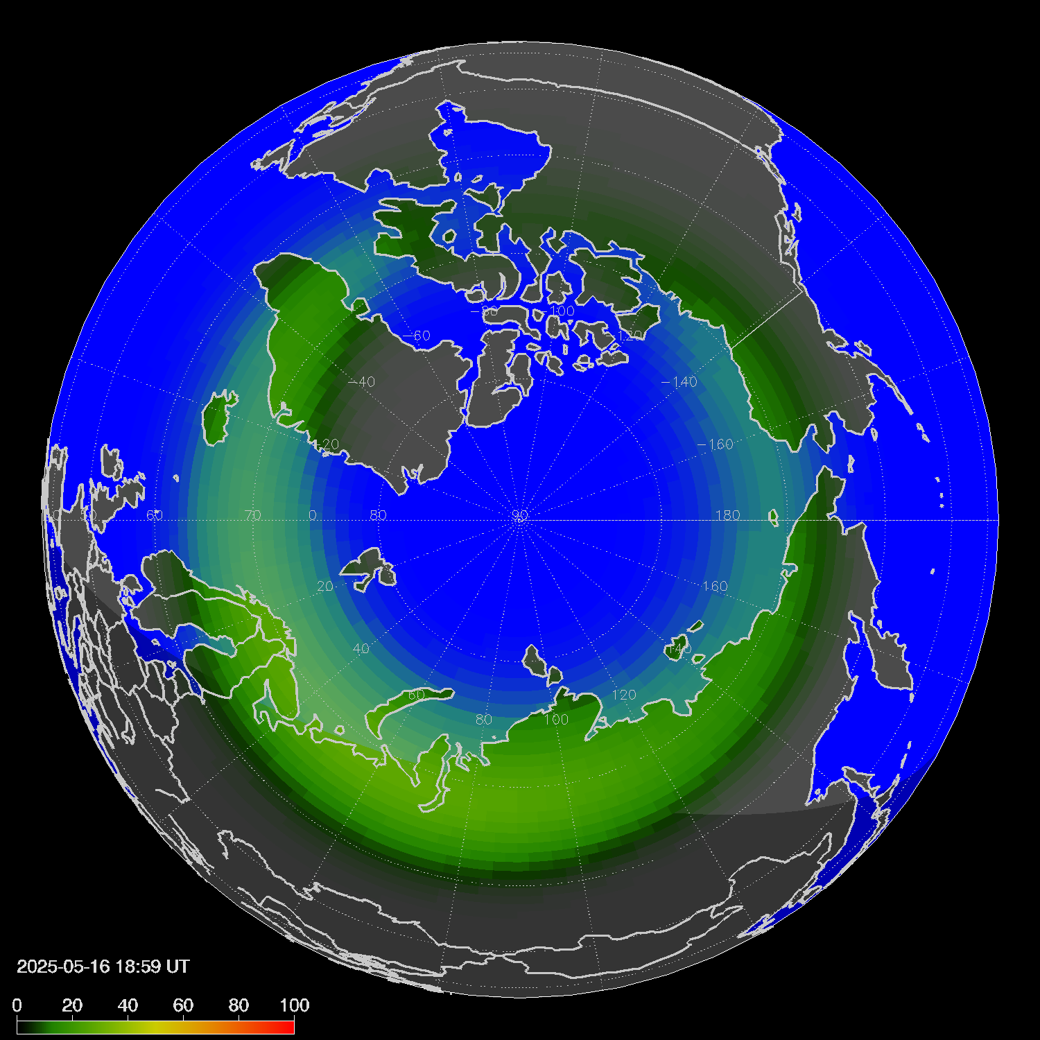 Northern lights (auroras) in the northern hemisphere