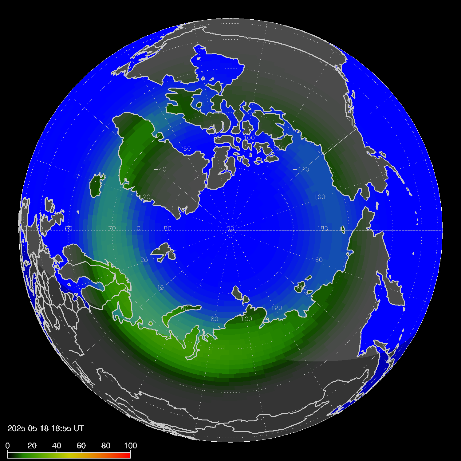Northern lights (auroras) in the northern hemisphere
