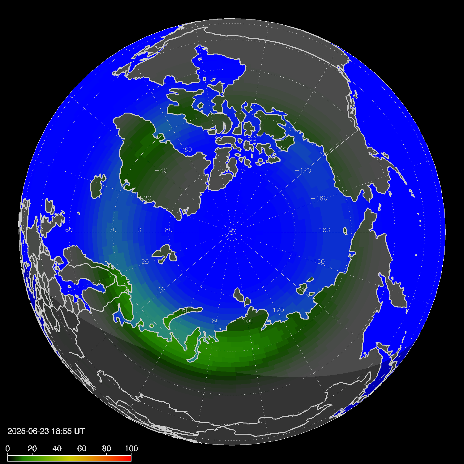 Northern lights (auroras) in the northern hemisphere