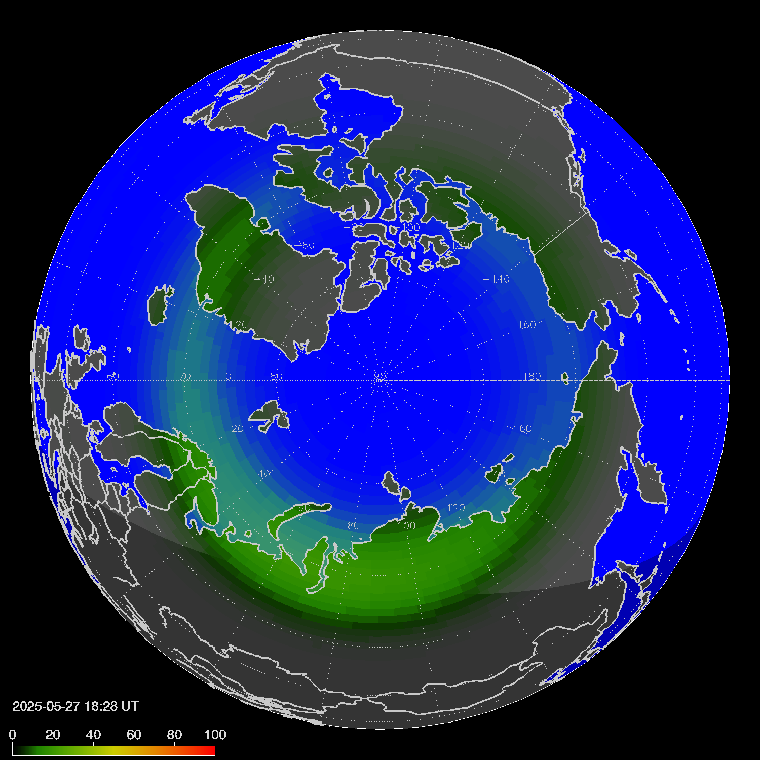 Northern lights (auroras) in the northern hemisphere