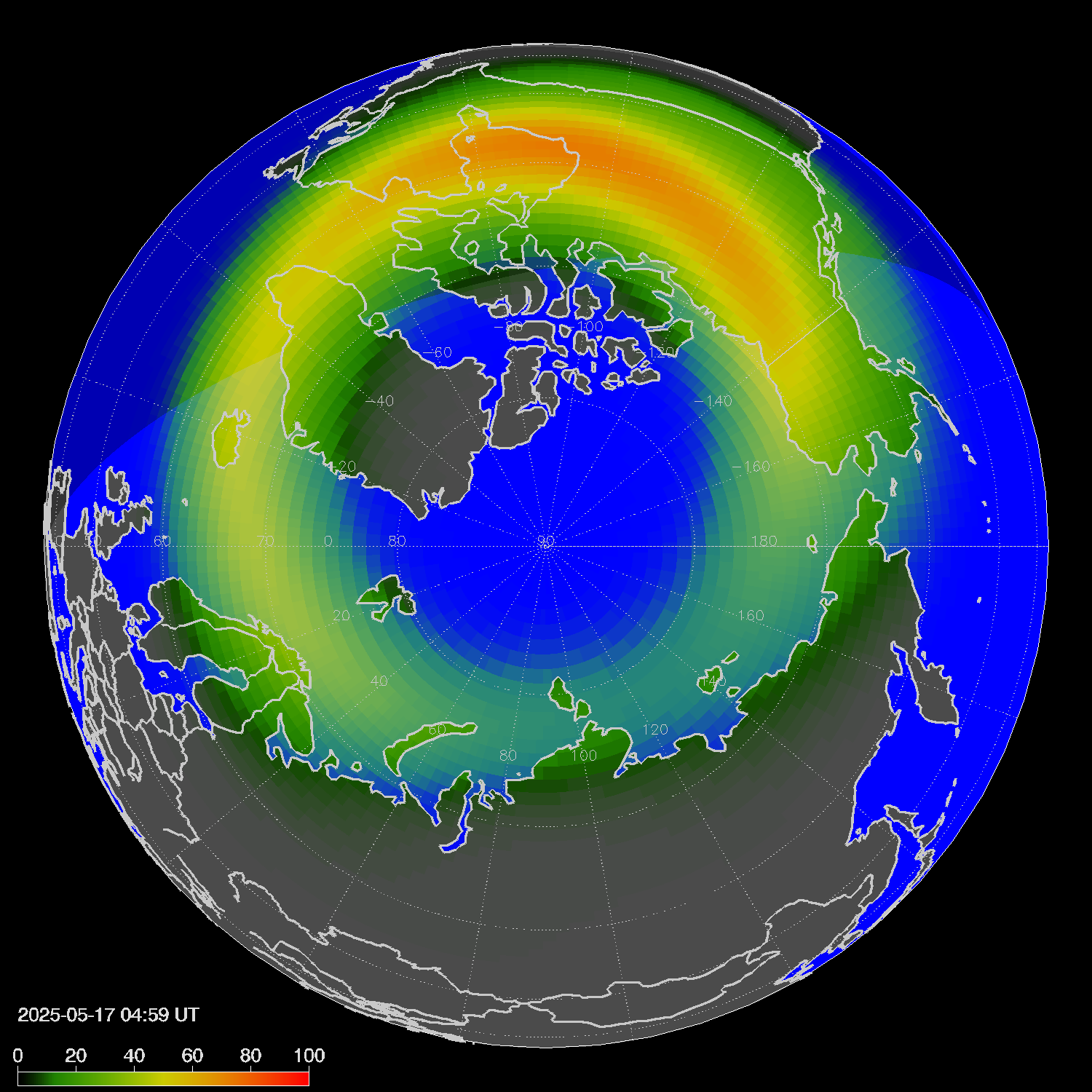 Northern lights (auroras) in the northern hemisphere
