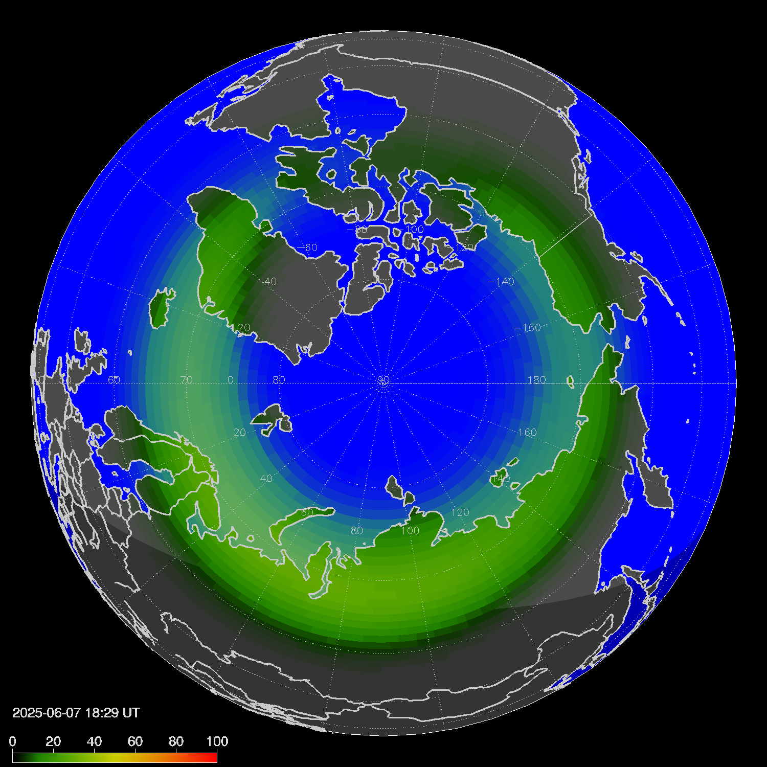 Northern lights (auroras) in the northern hemisphere