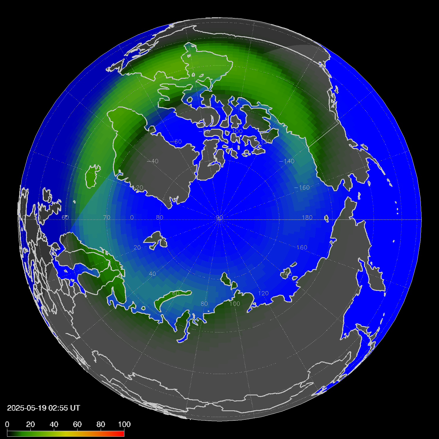 Northern lights (auroras) in the northern hemisphere