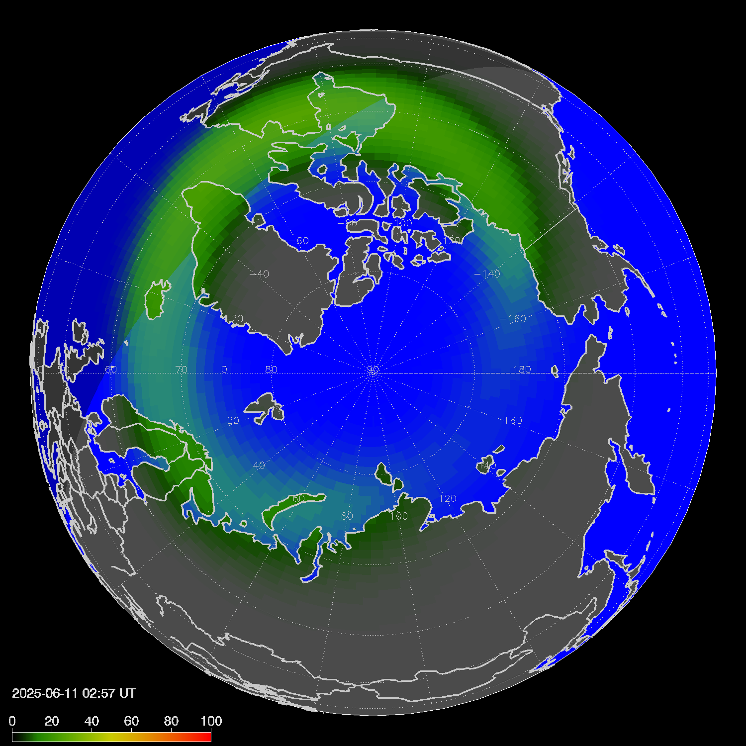 Northern lights (auroras) in the northern hemisphere