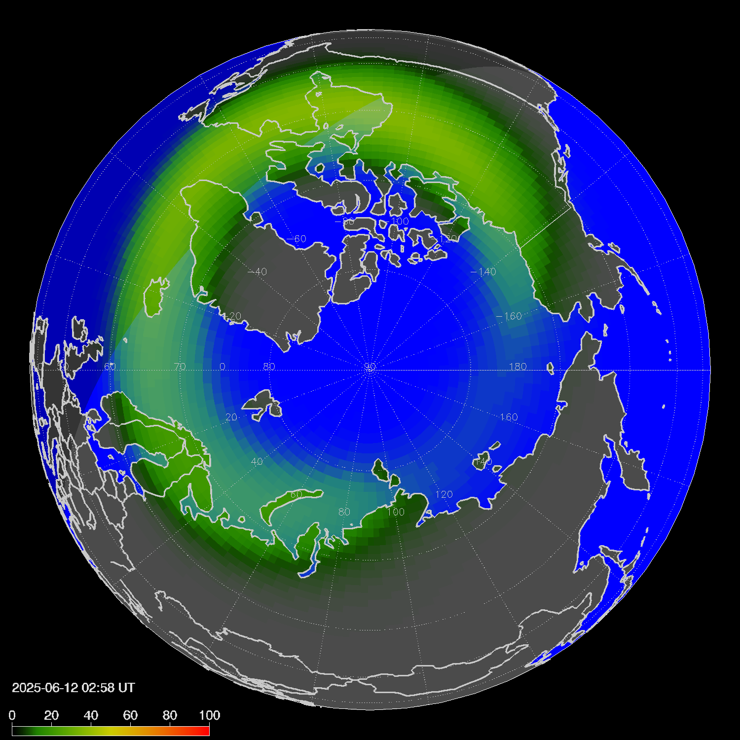 Northern lights (auroras) in the northern hemisphere