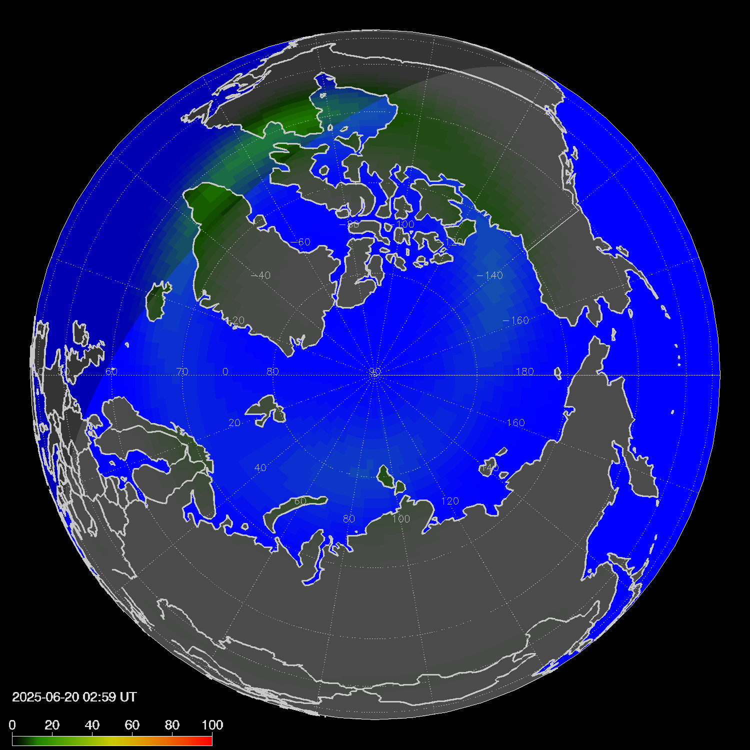 Northern lights (auroras) in the northern hemisphere