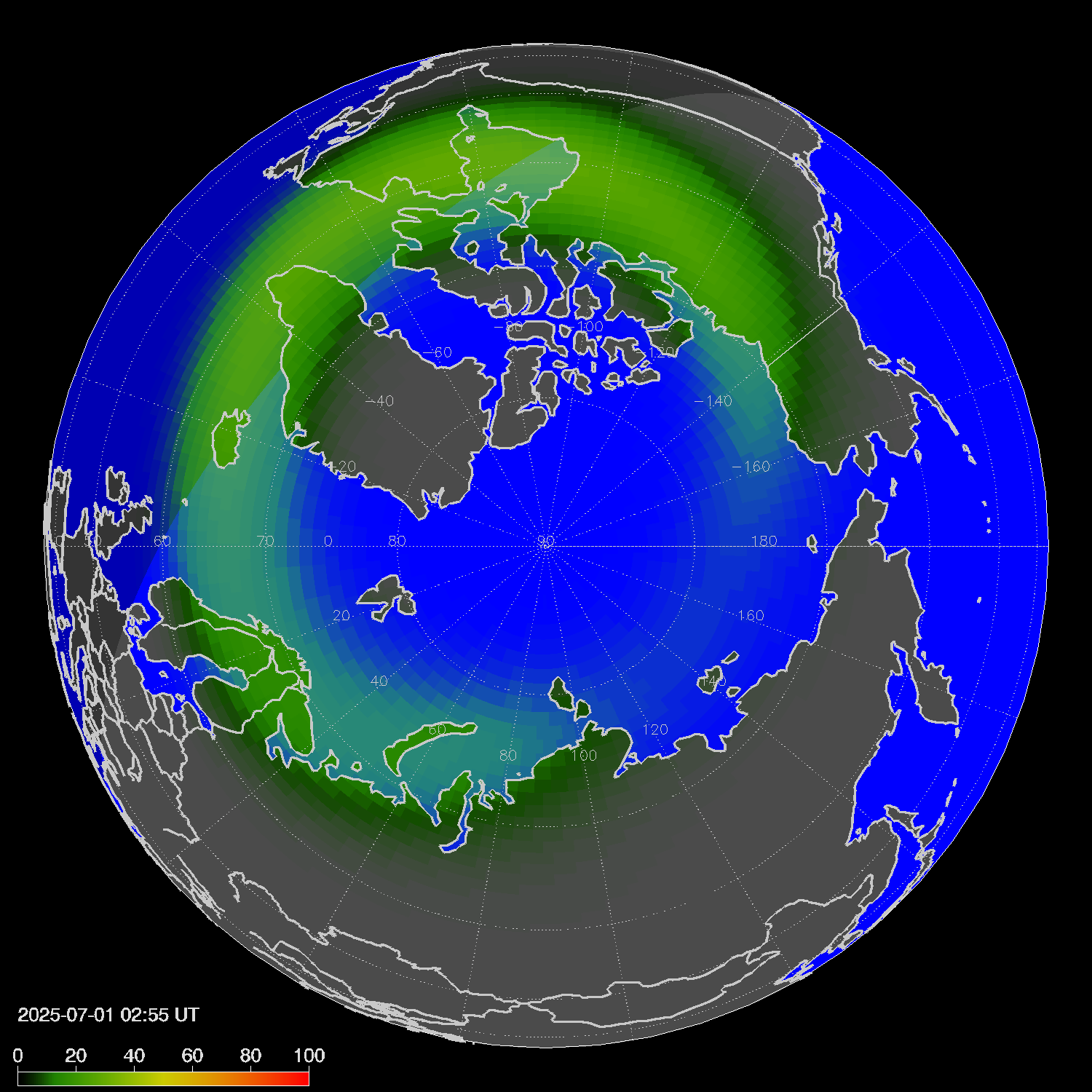 Northern lights (auroras) in the northern hemisphere