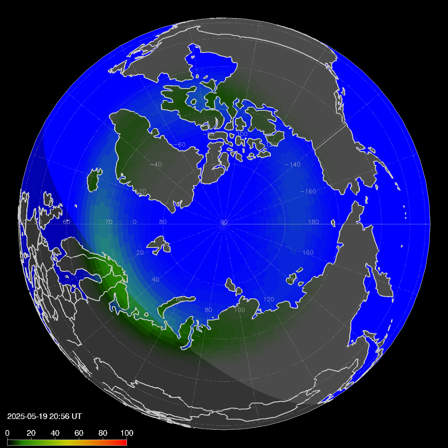 Northern lights (auroras) in the northern hemisphere