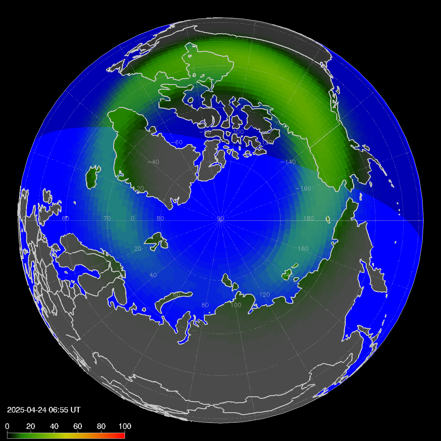 Northern lights (auroras) in the northern hemisphere