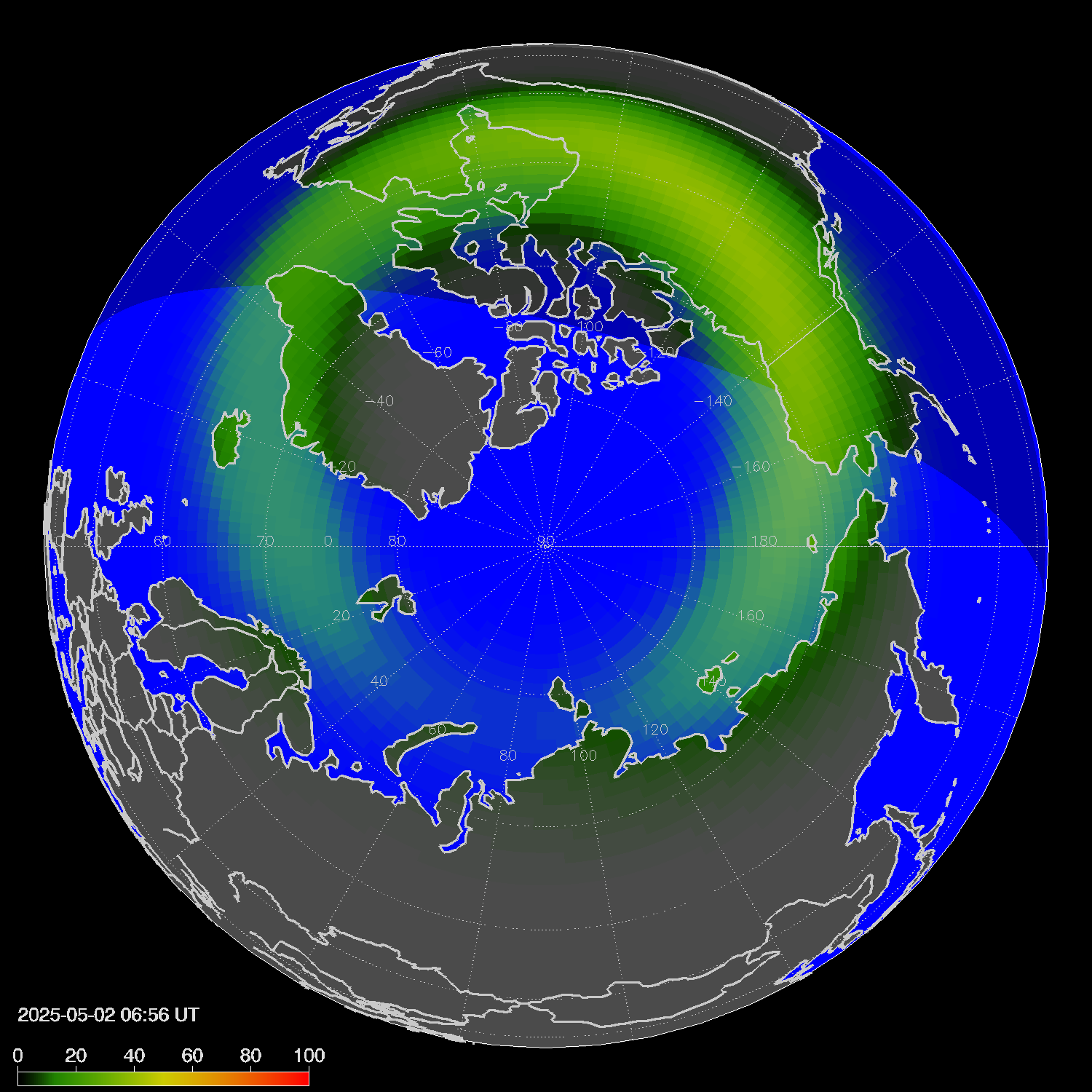 Northern lights (auroras) in the northern hemisphere