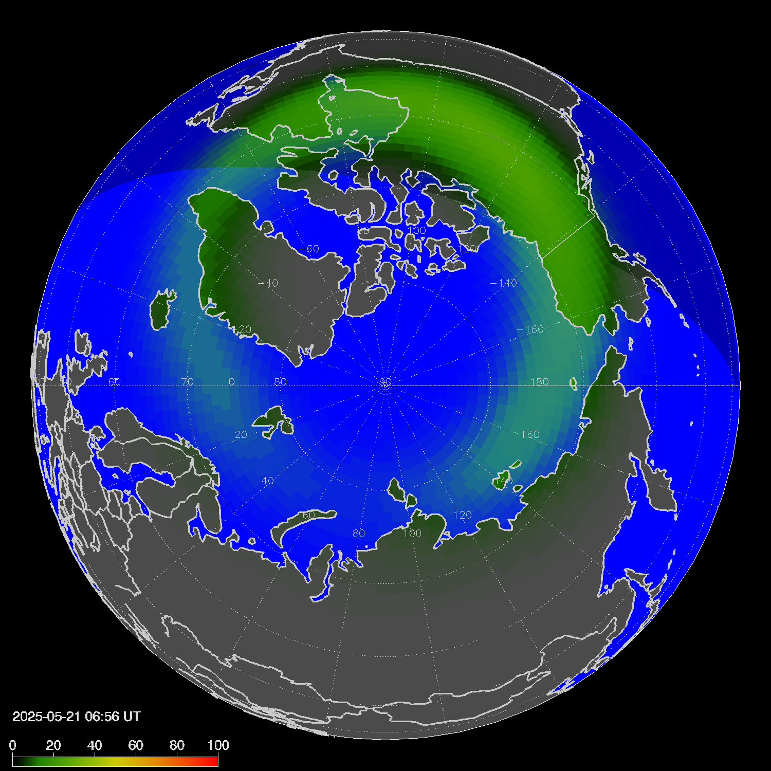 Northern lights (auroras) in the northern hemisphere