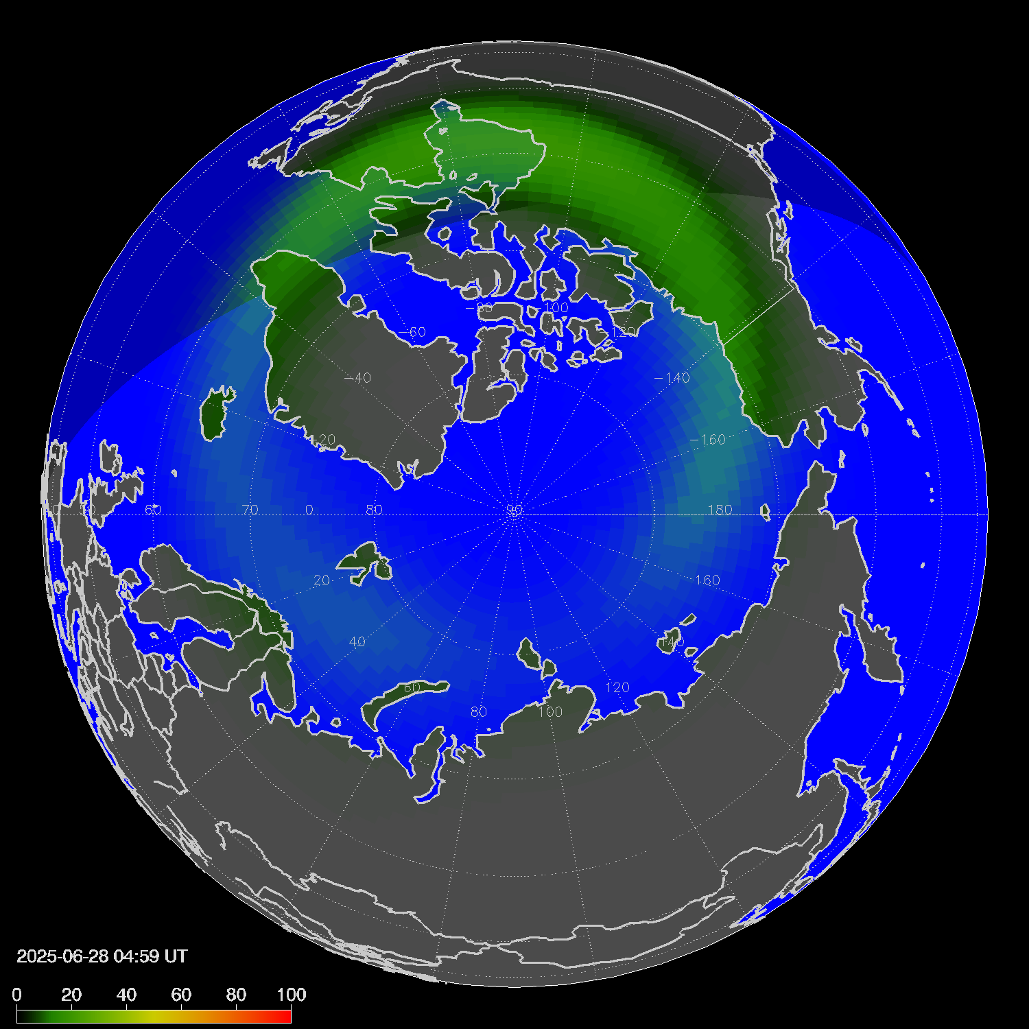 Northern lights (auroras) in the northern hemisphere