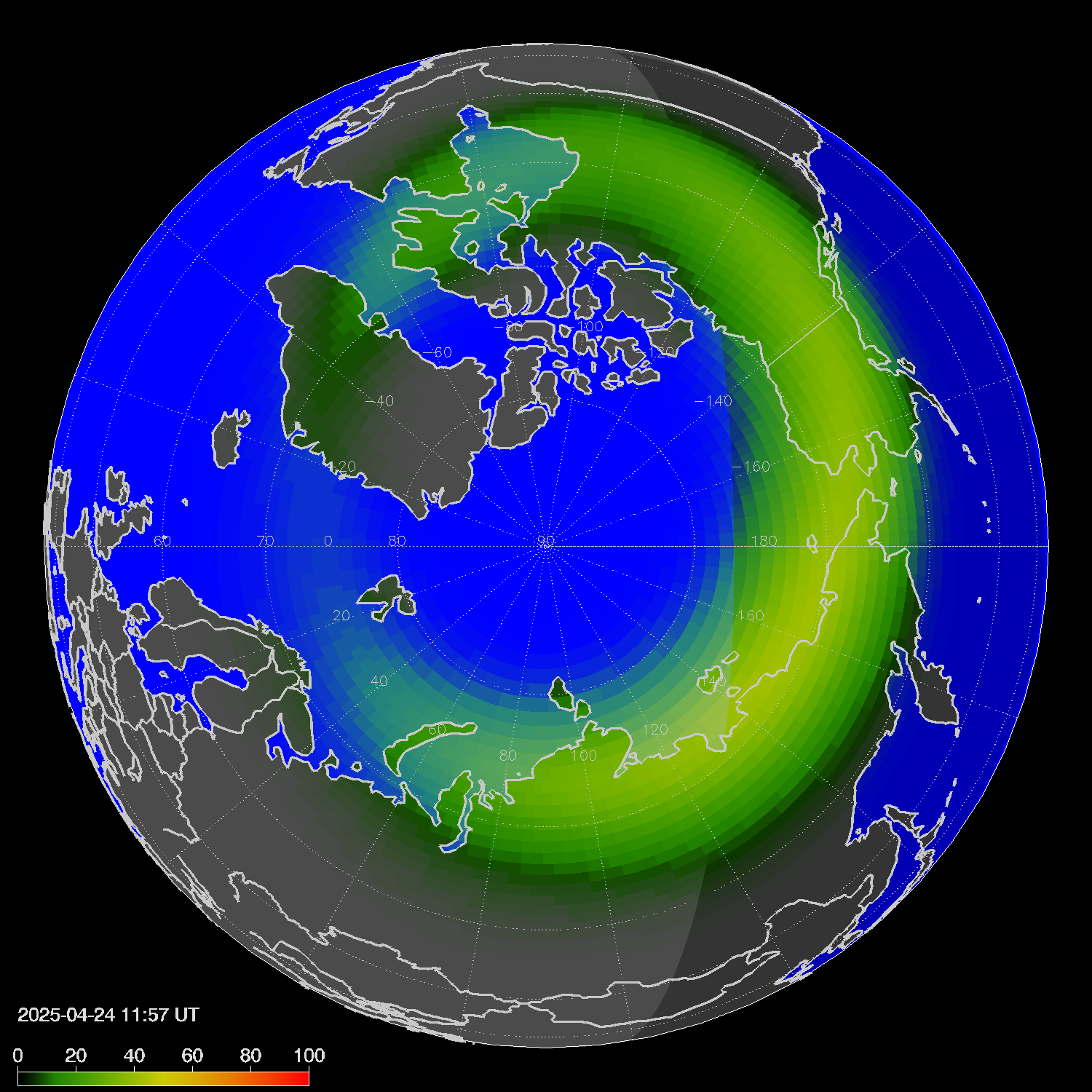Northern lights (auroras) in the northern hemisphere
