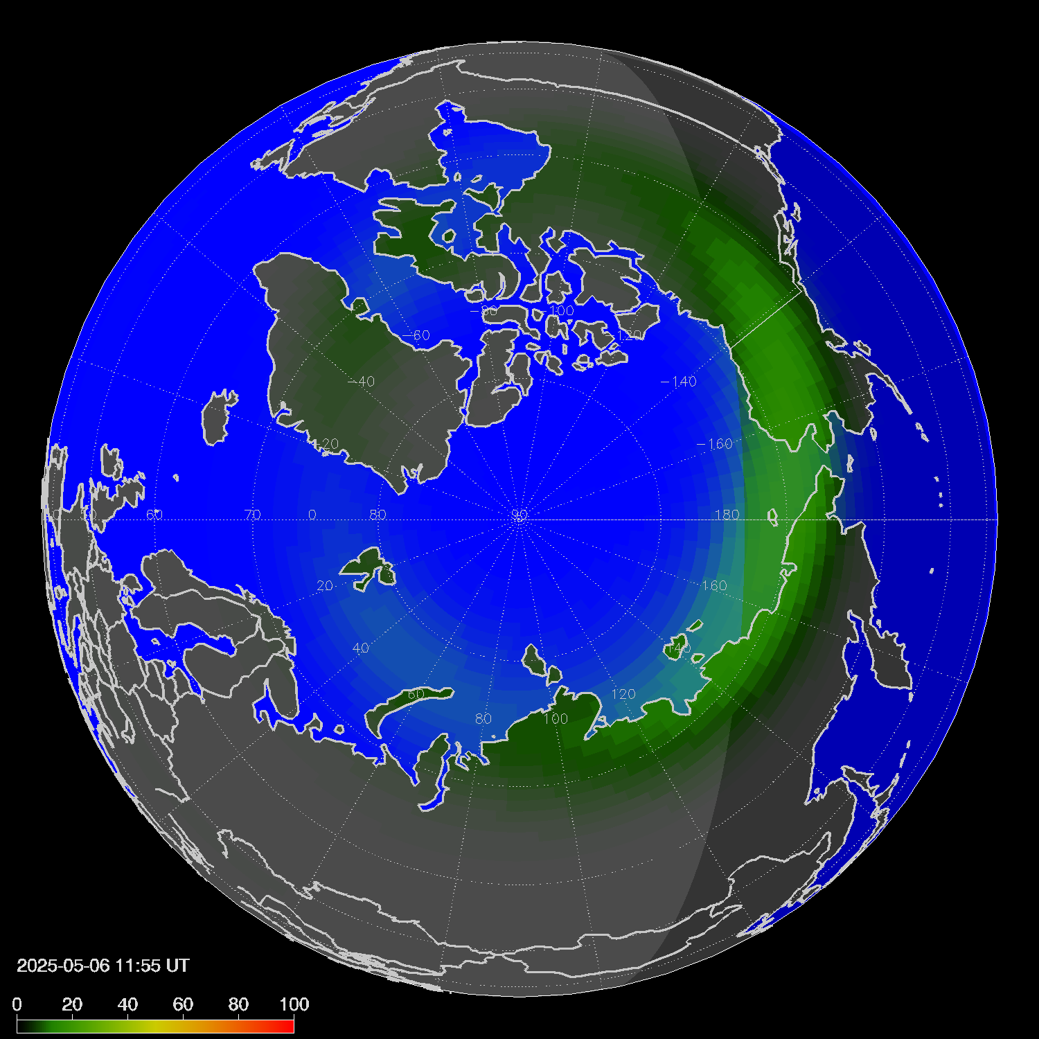 Northern lights (auroras) in the northern hemisphere