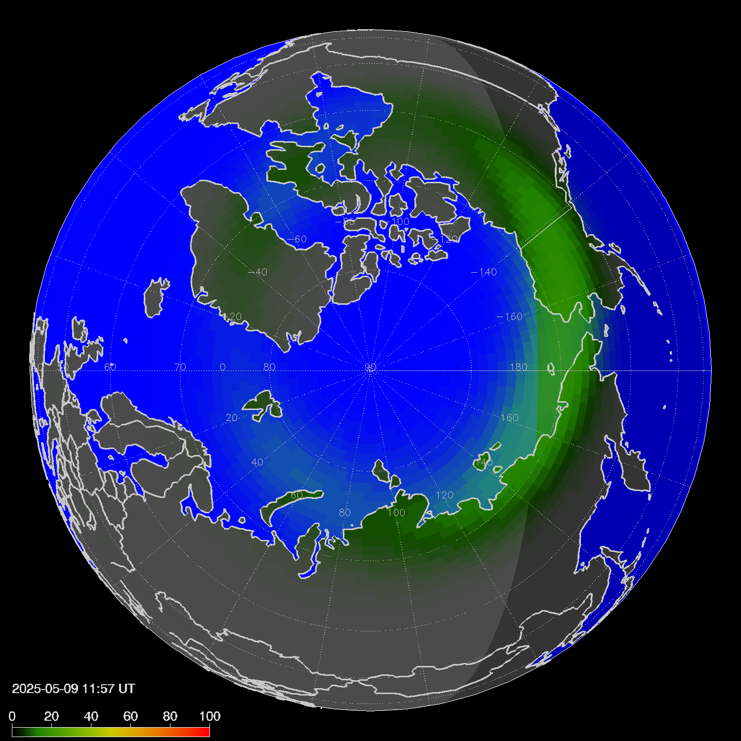 Northern lights (auroras) in the northern hemisphere