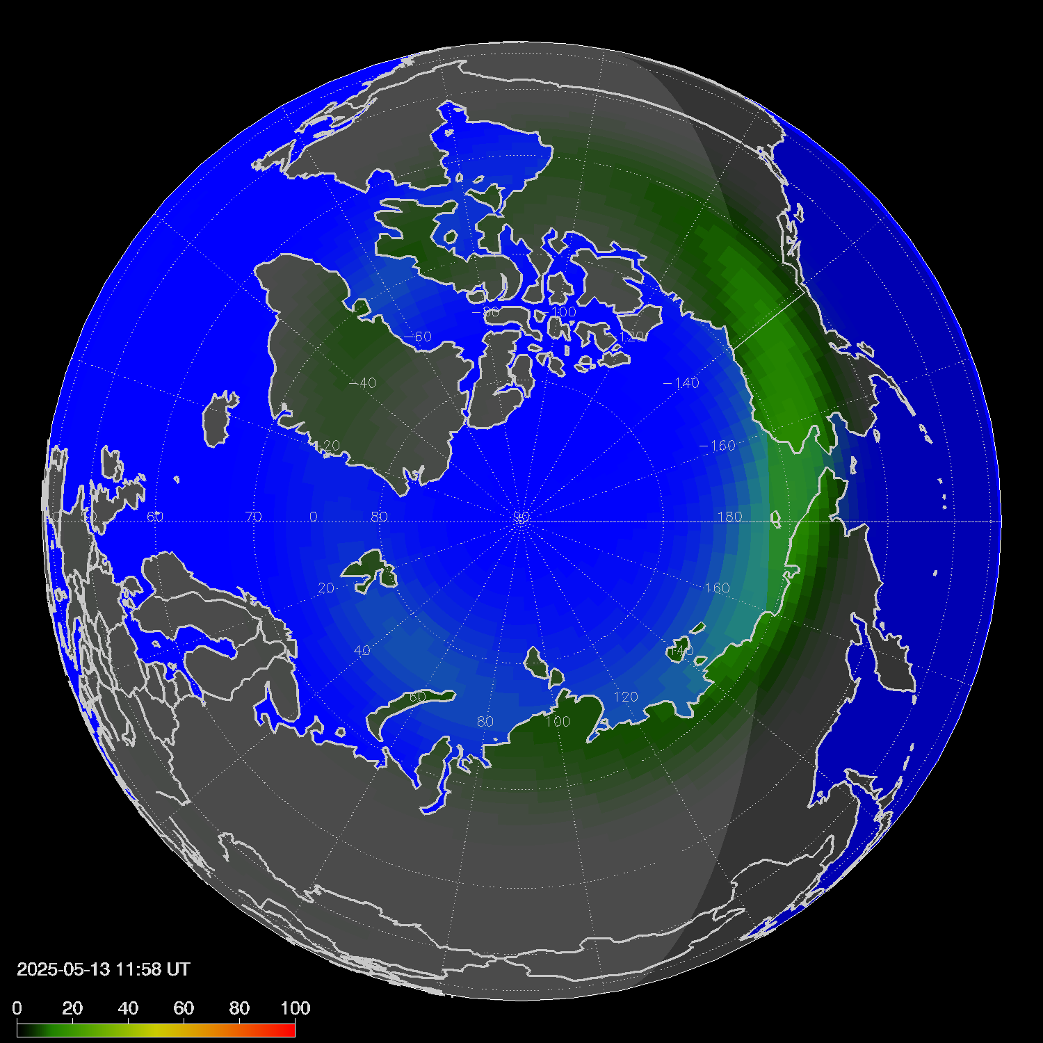 Northern lights (auroras) in the northern hemisphere
