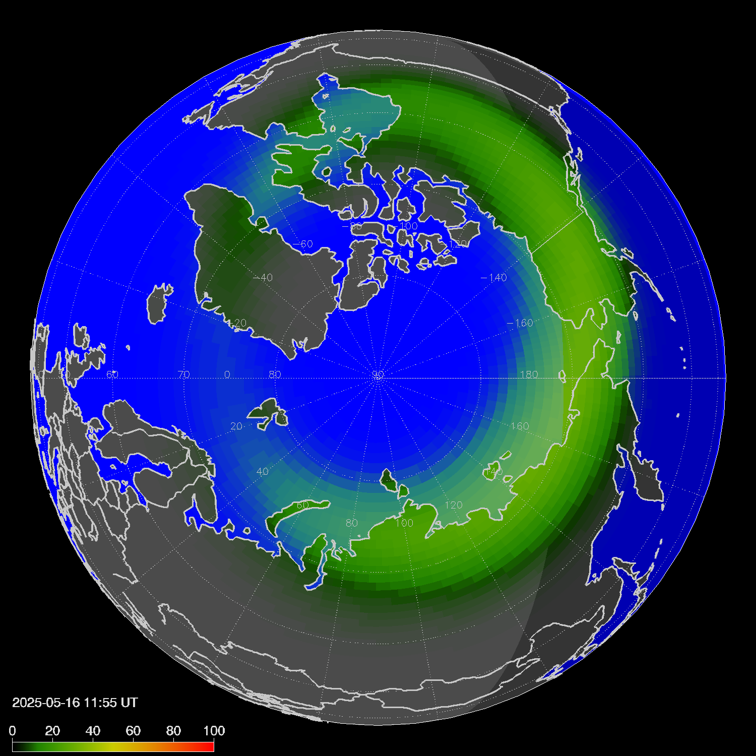 Northern lights (auroras) in the northern hemisphere