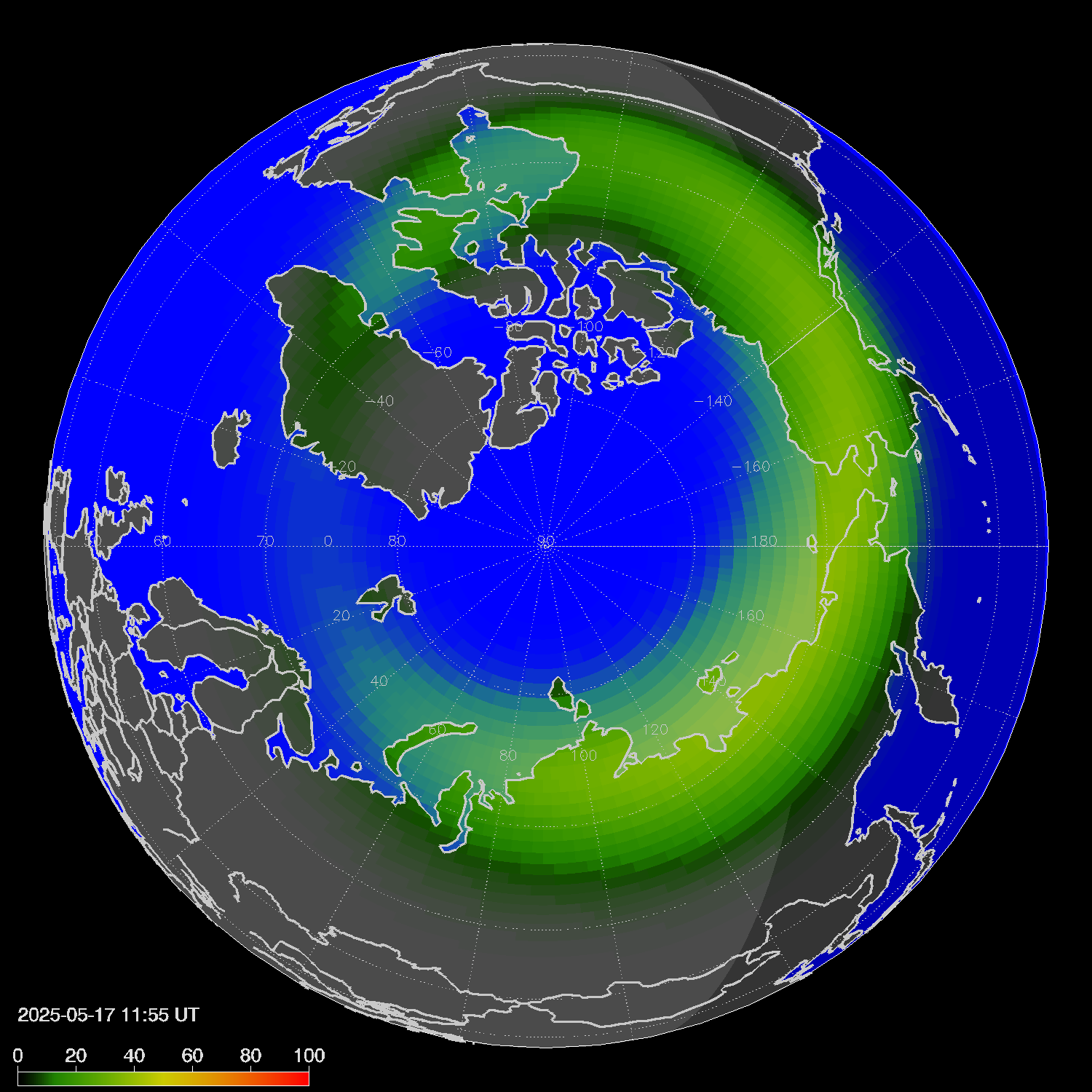 Northern lights (auroras) in the northern hemisphere