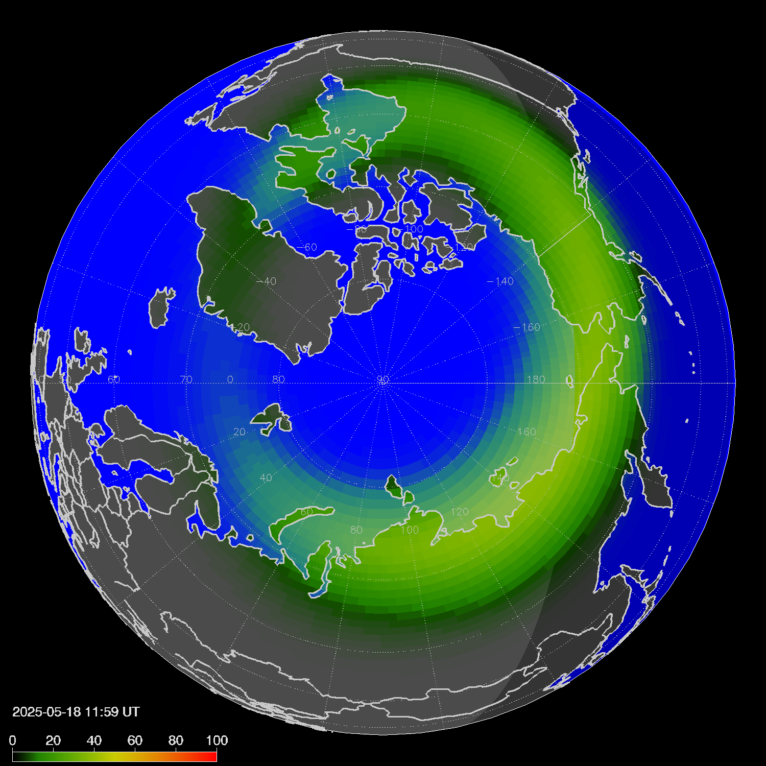 Northern lights (auroras) in the northern hemisphere