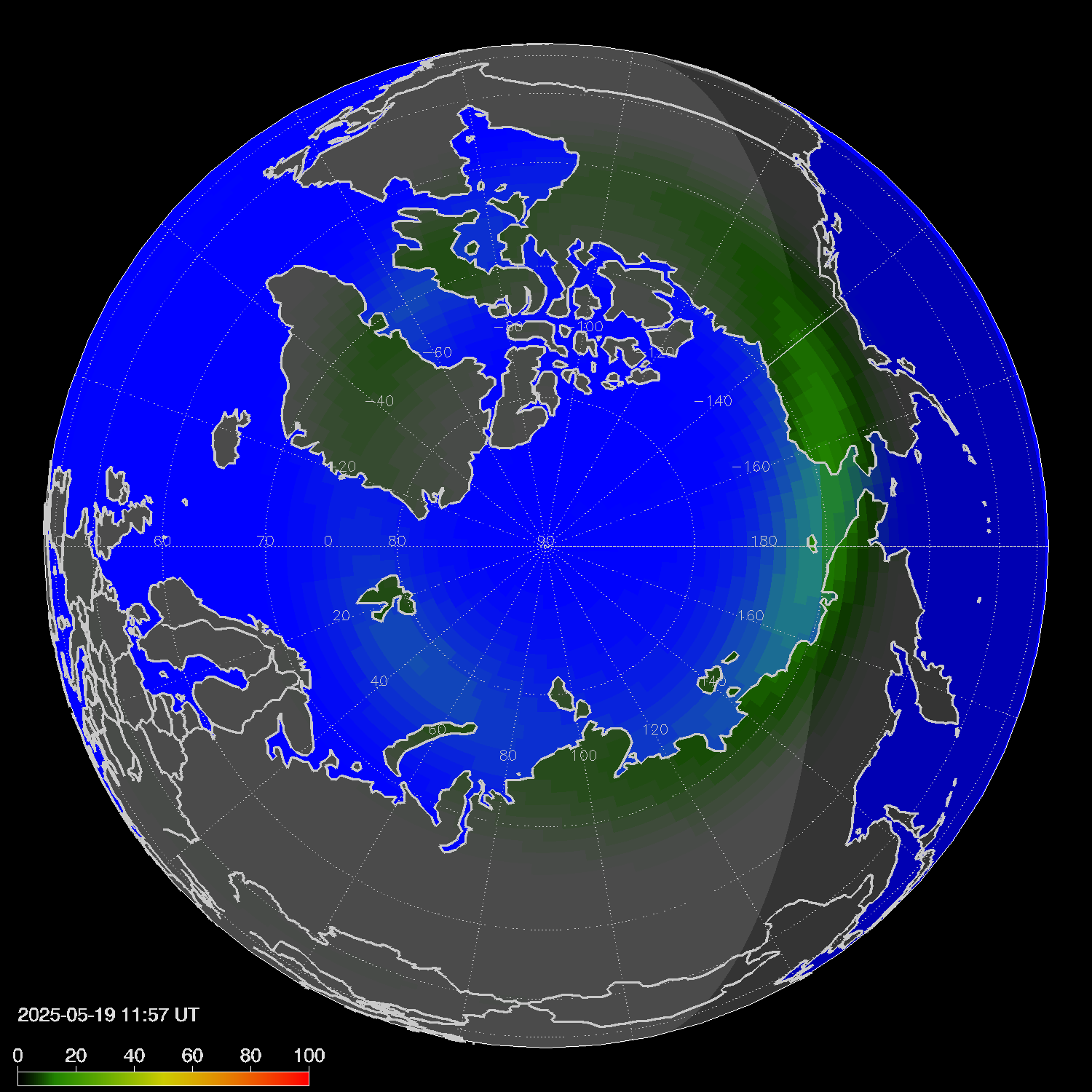 Northern lights (auroras) in the northern hemisphere